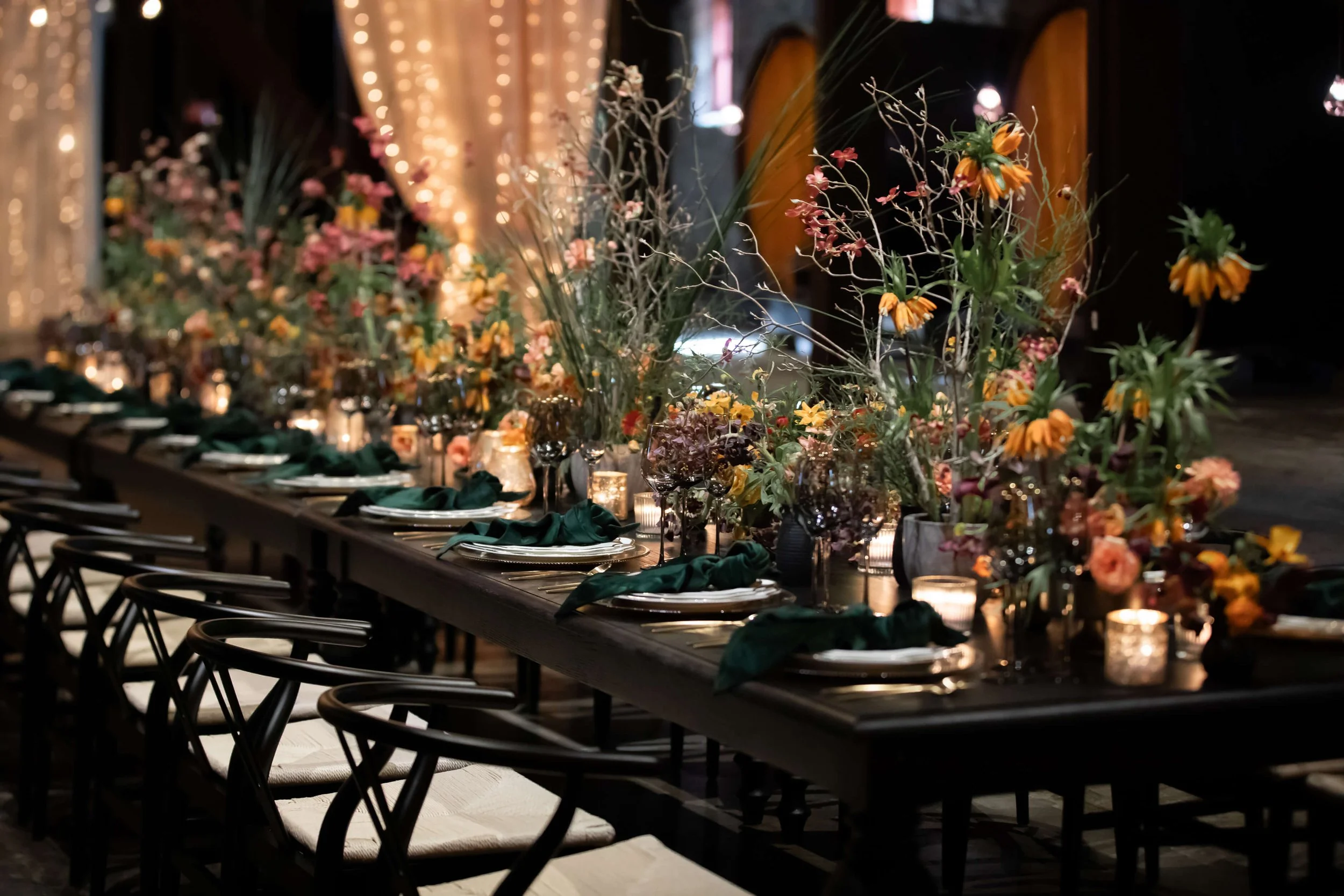 Napa wedding reception table with flowers