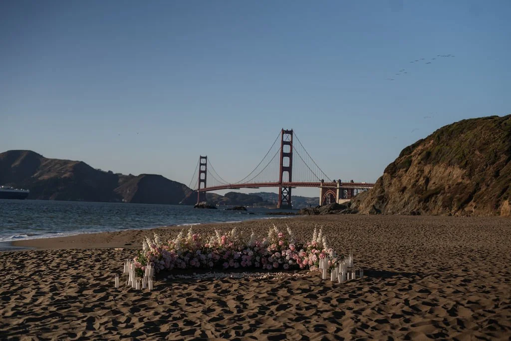 Surprise proposal setup on a Golden Gate beach