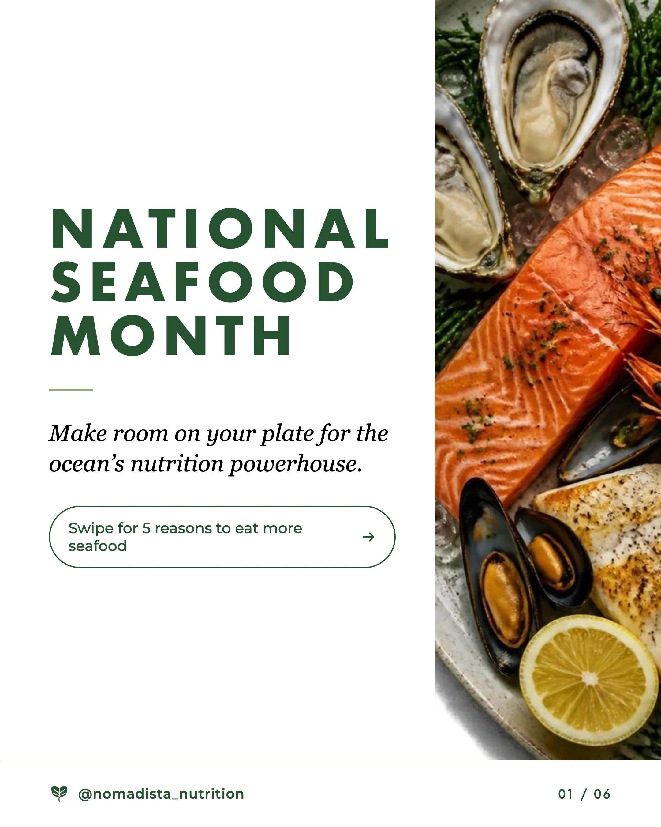 It&rsquo;s National Seafood Month 🐟 and the new Dietary Guidelines just raised the bar: at least 3 servings of seafood a week!

A serving is 3 to 4 oz, so as an RD I recommend 12 oz or more weekly. Most of us aren&rsquo;t there yet.

Swipe for 5 rea