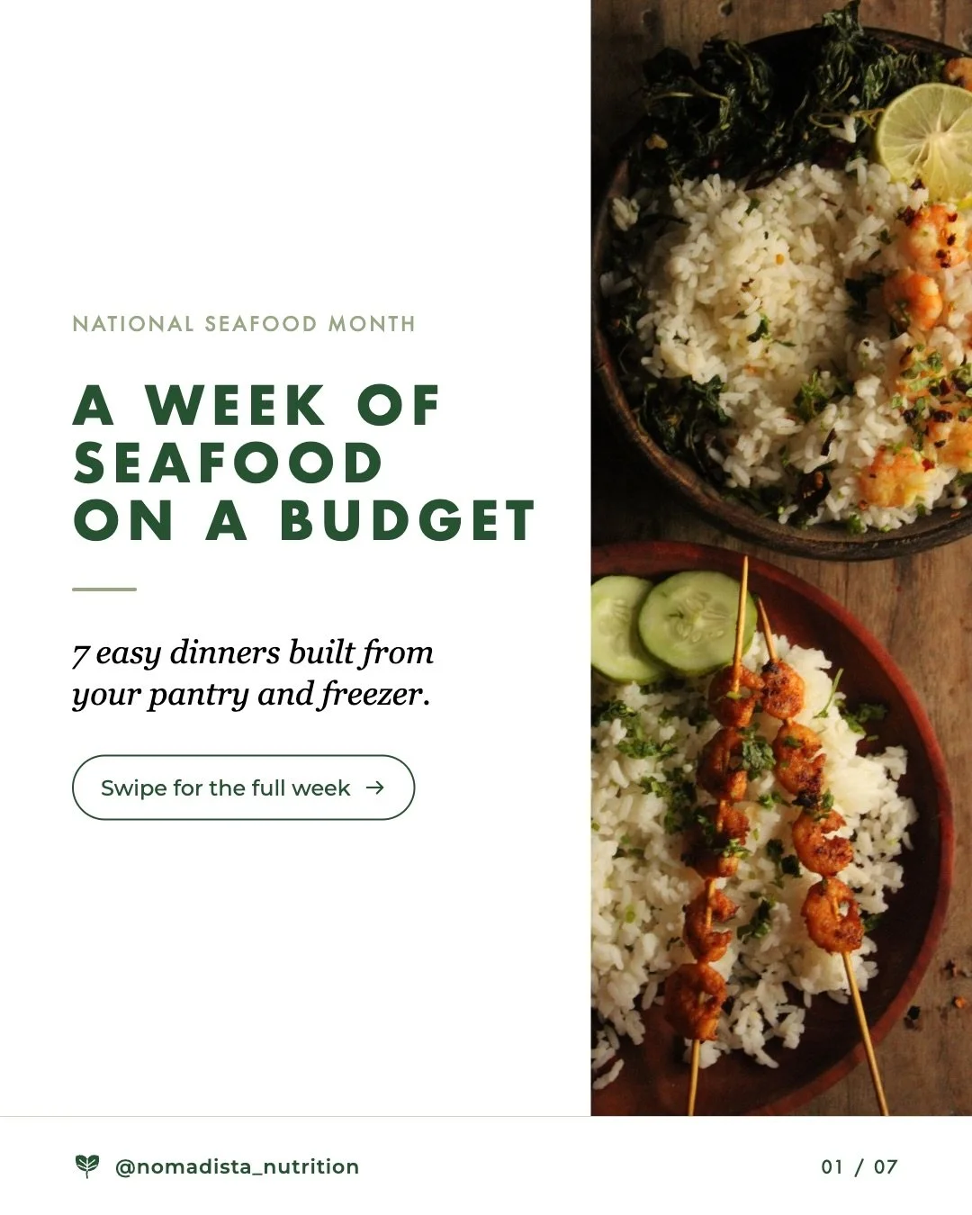 Eating more seafood doesn&rsquo;t have to cost more 🐟

The Dietary Guidelines recommend at least 3 servings of seafood a week, and I recommend 12 oz or more. The secret to doing it on a budget is your pantry and freezer. Canned and frozen fish give 