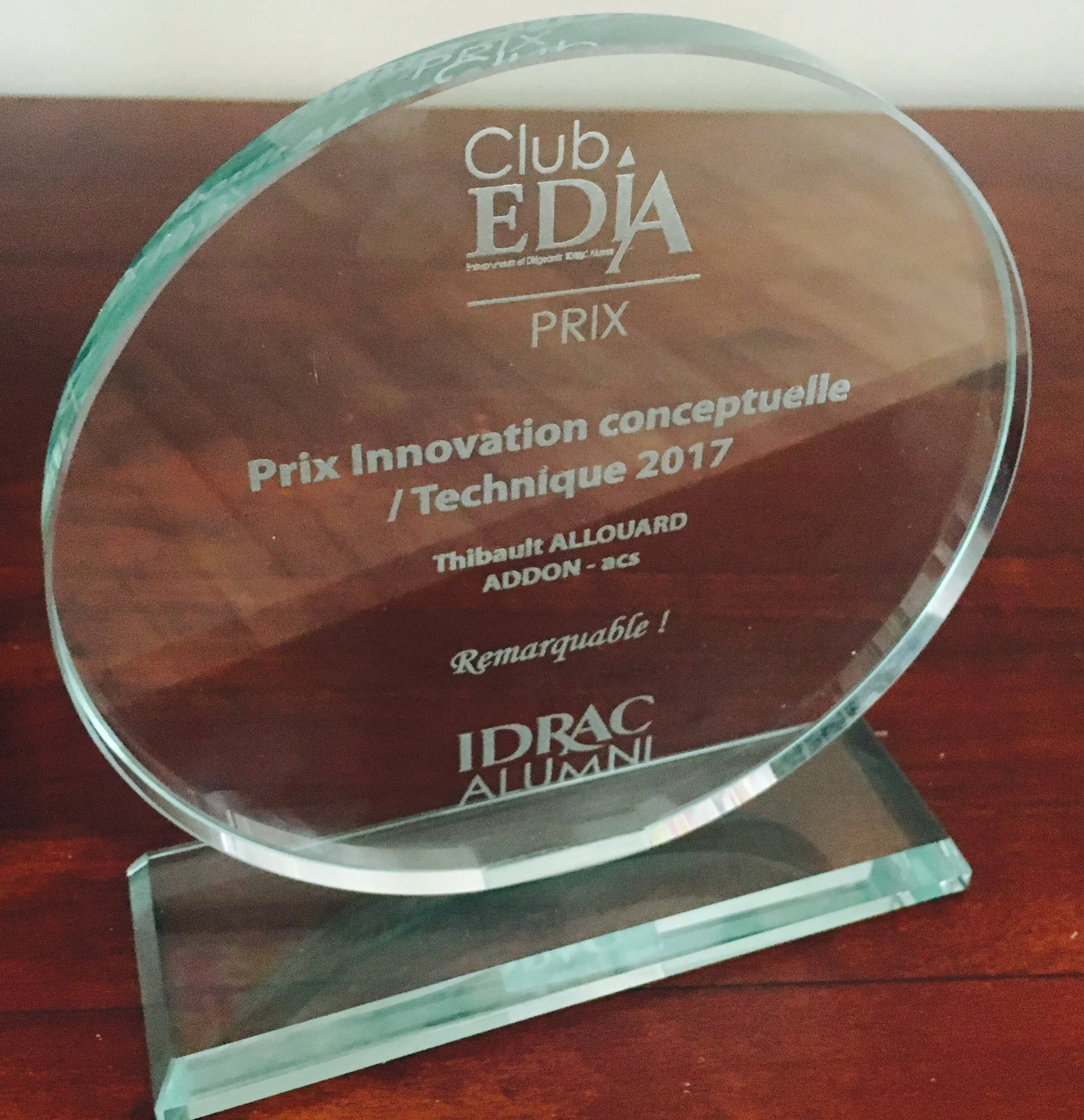 ADDON-acs reçoit le trophée de l'innovation conceptuelle et technique 2017 décerné par l'EDIA