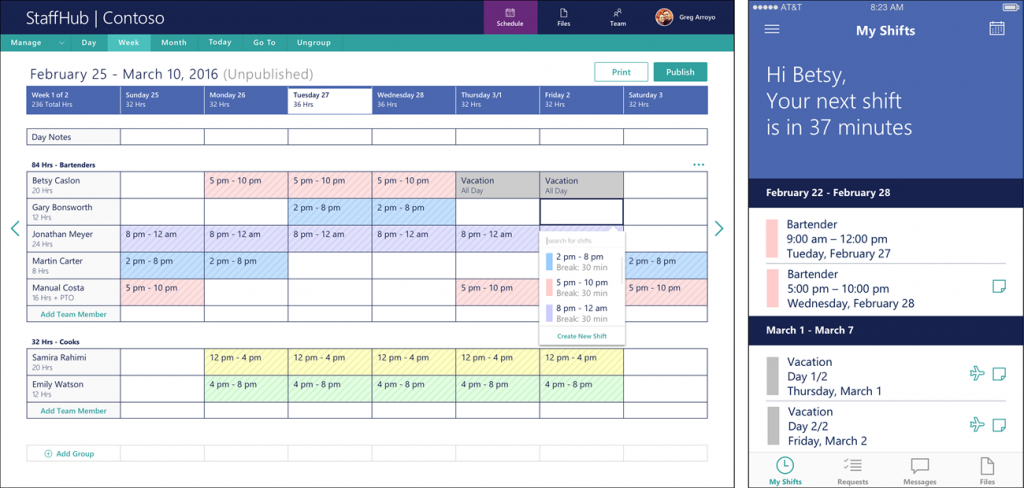 Microsoft StaffHub 現在為公開預覽網頁,Office 365 Enterprise K1, E1, E3 and E5的客戶可以在IOS以及Android上使用。