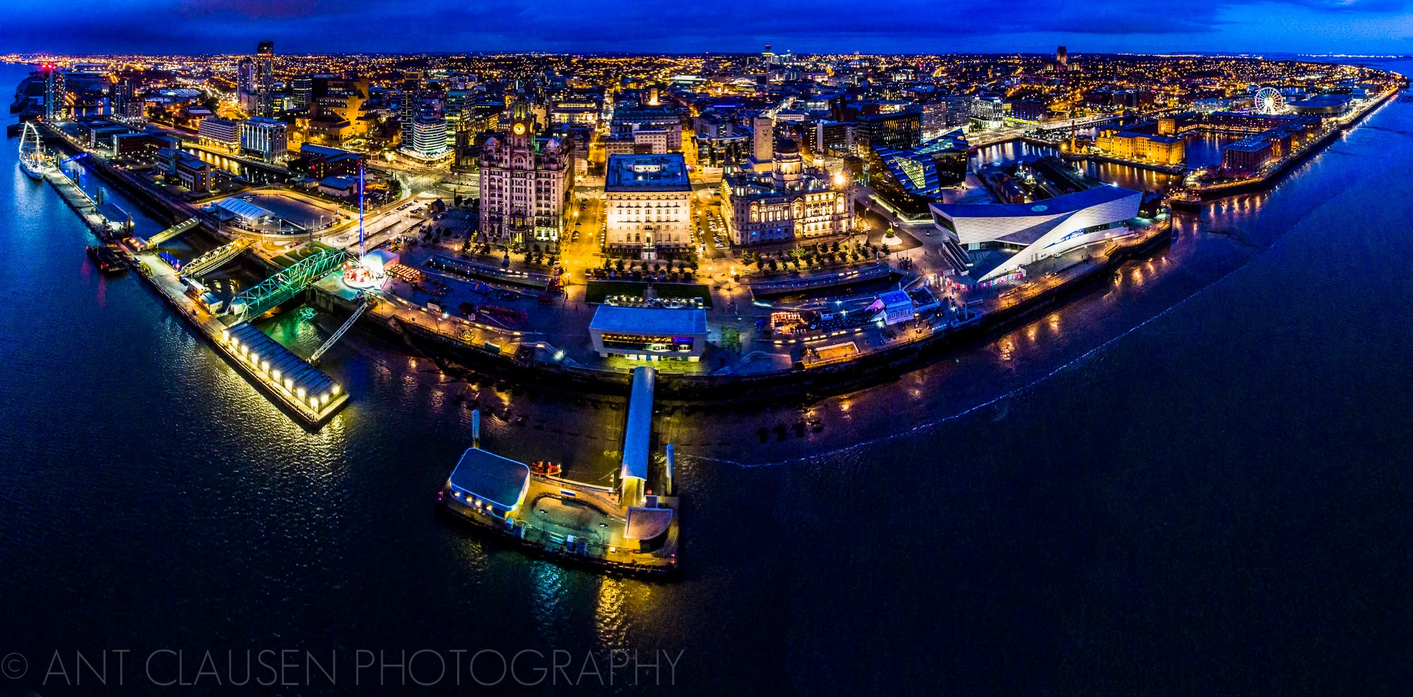 Panoramic drone photo of the liverpool skyline - aerial photography 2016