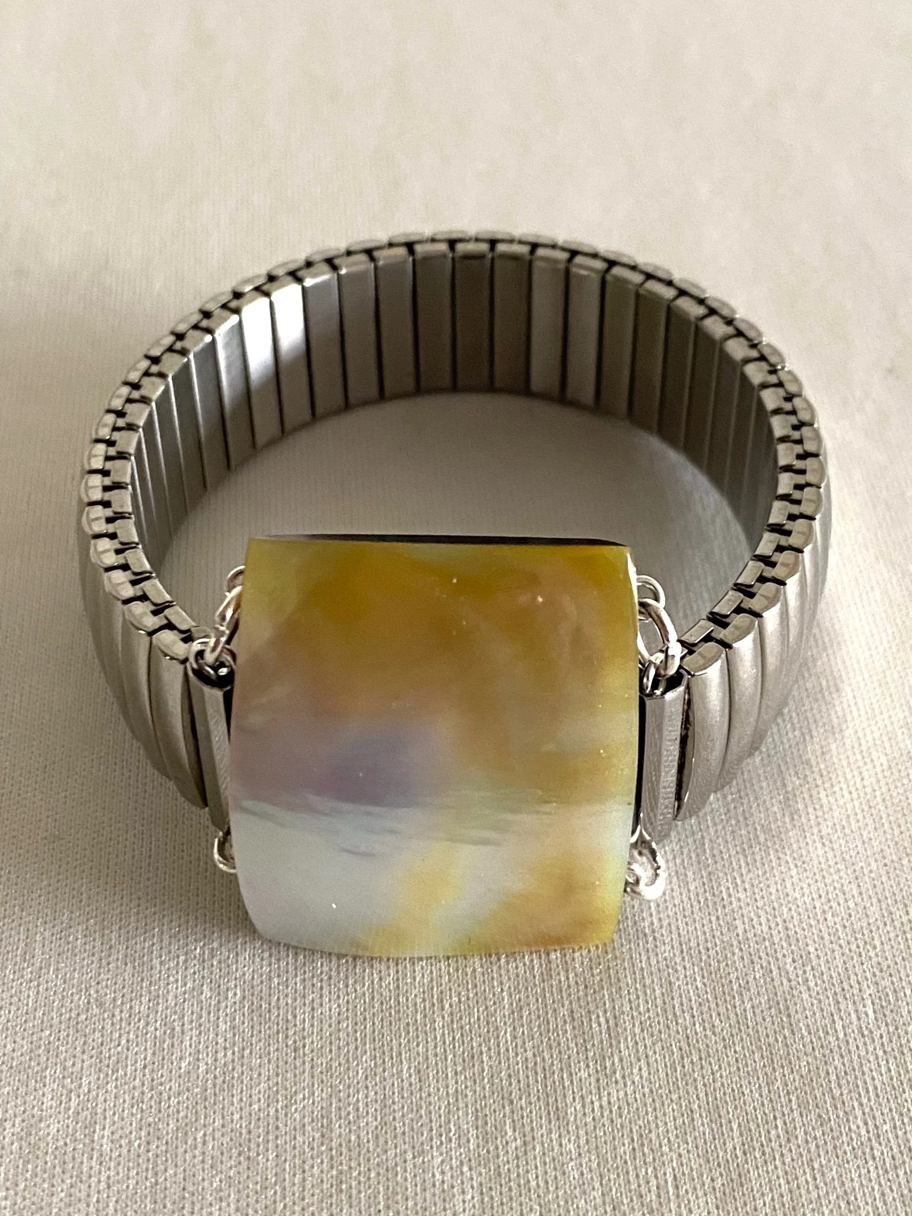 Chunky silver cuff bracelet with shell