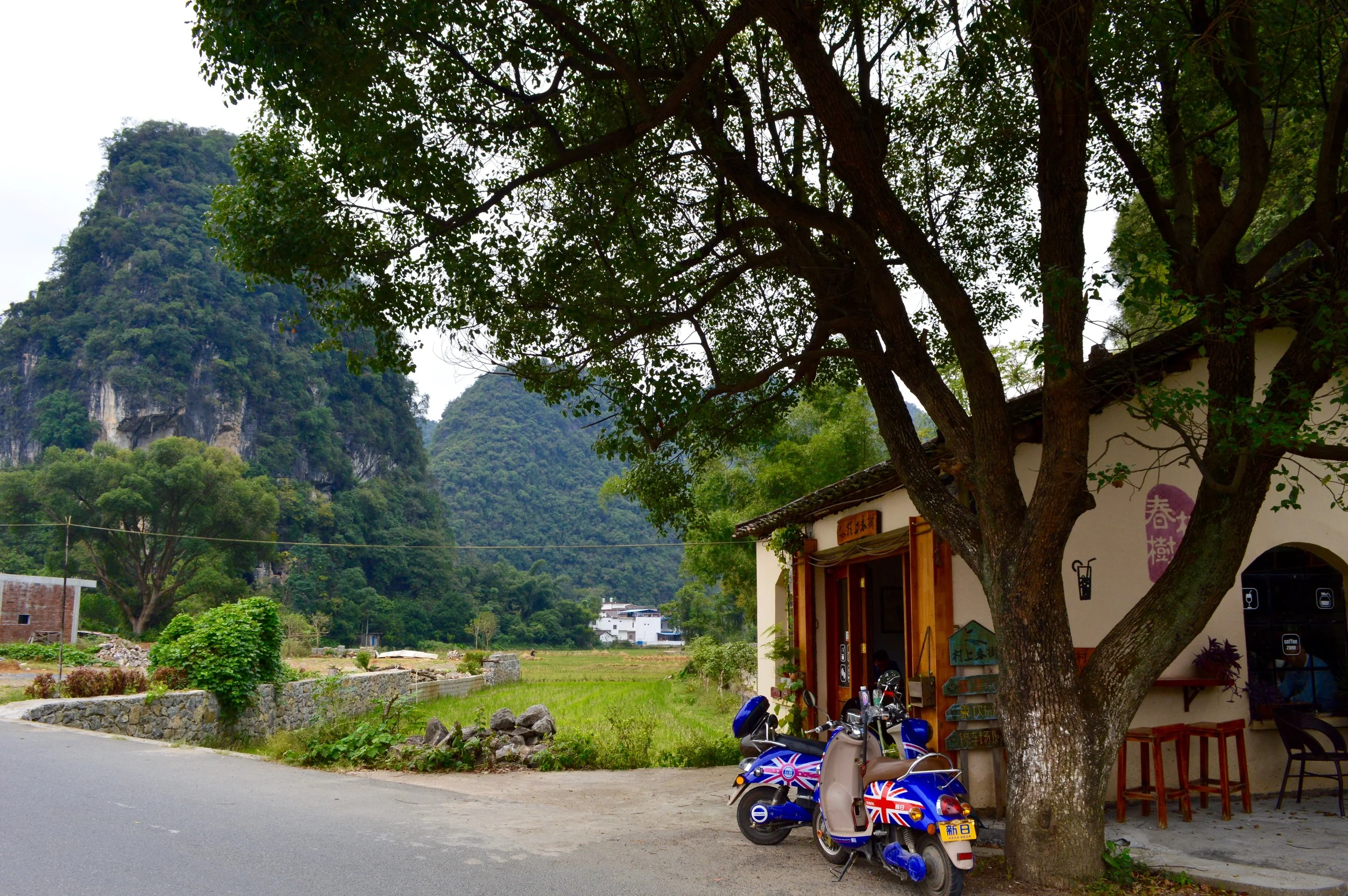 New favorite coffee shop—in between a mountain and a farm in Yangshuo County.