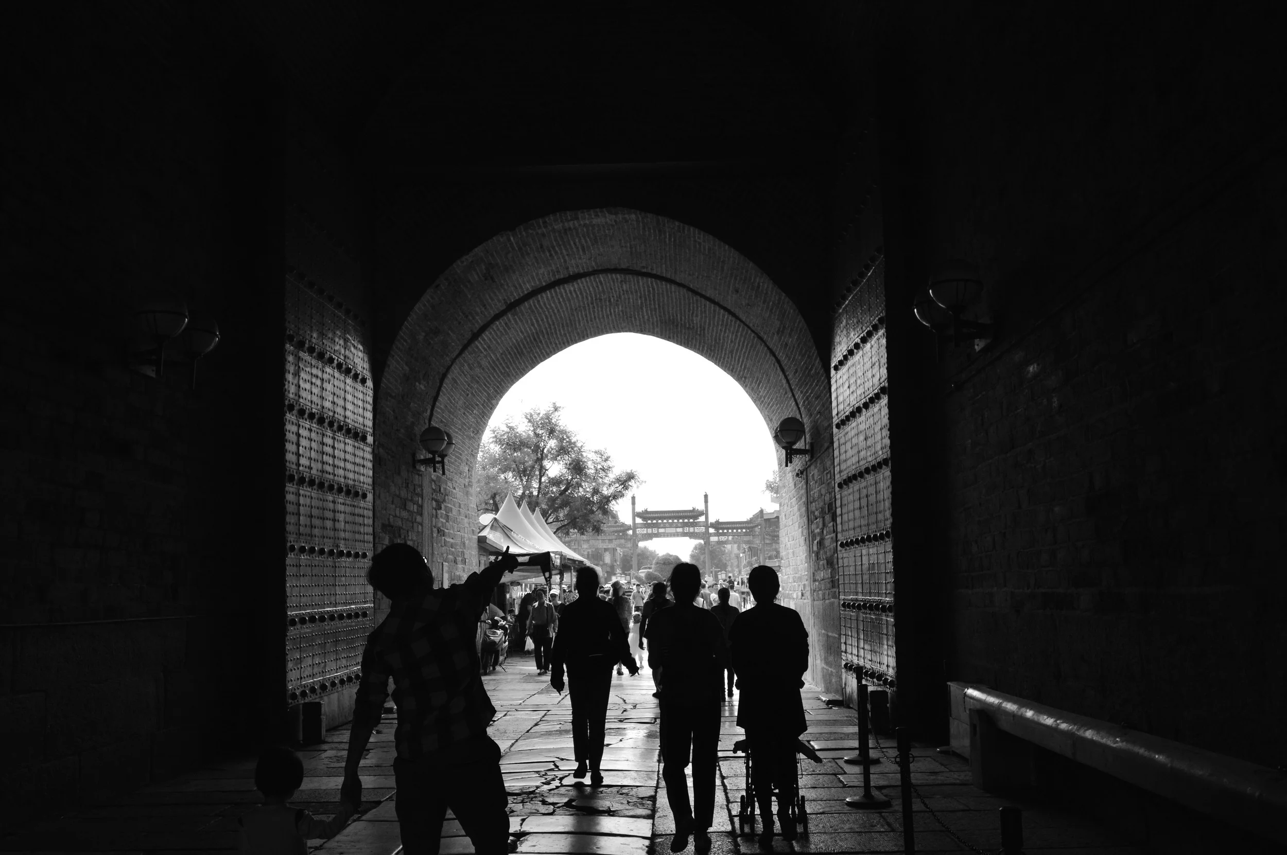 Father showing son around Beijing.