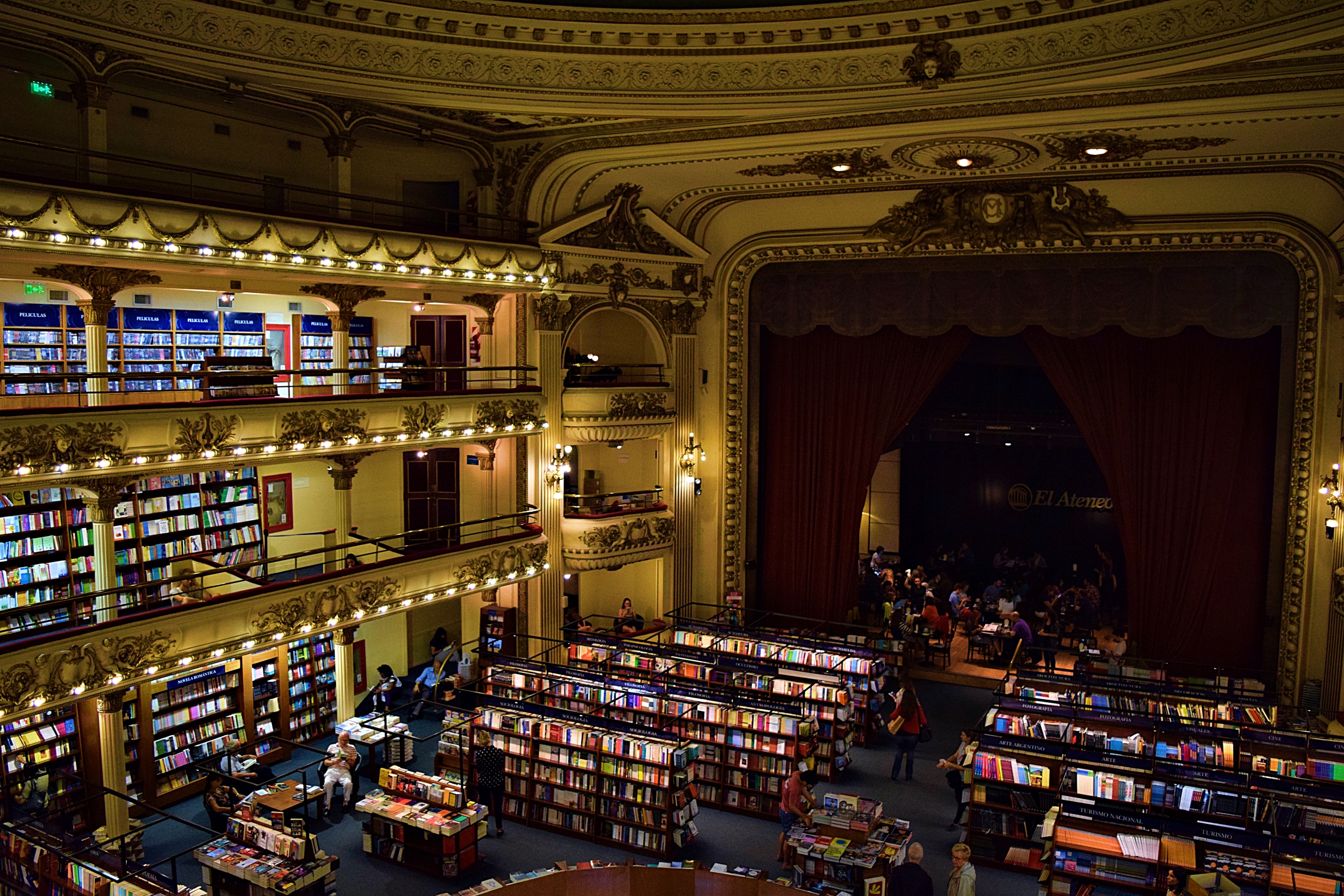 One of the most famous bookstores in the world, El Ateneo, an old theatre which now houses books, a cafe, and lots of happy readers.