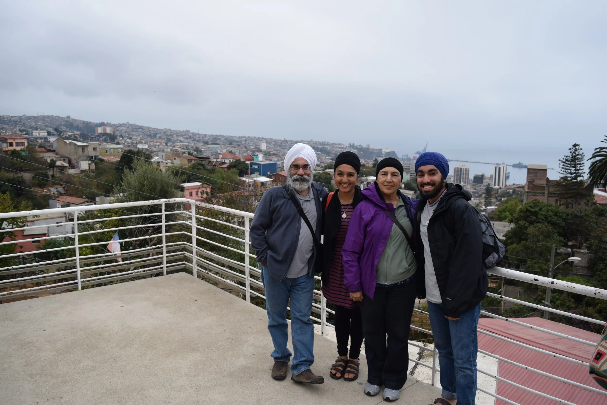 Happy despite the dreary day in Valparaíso.