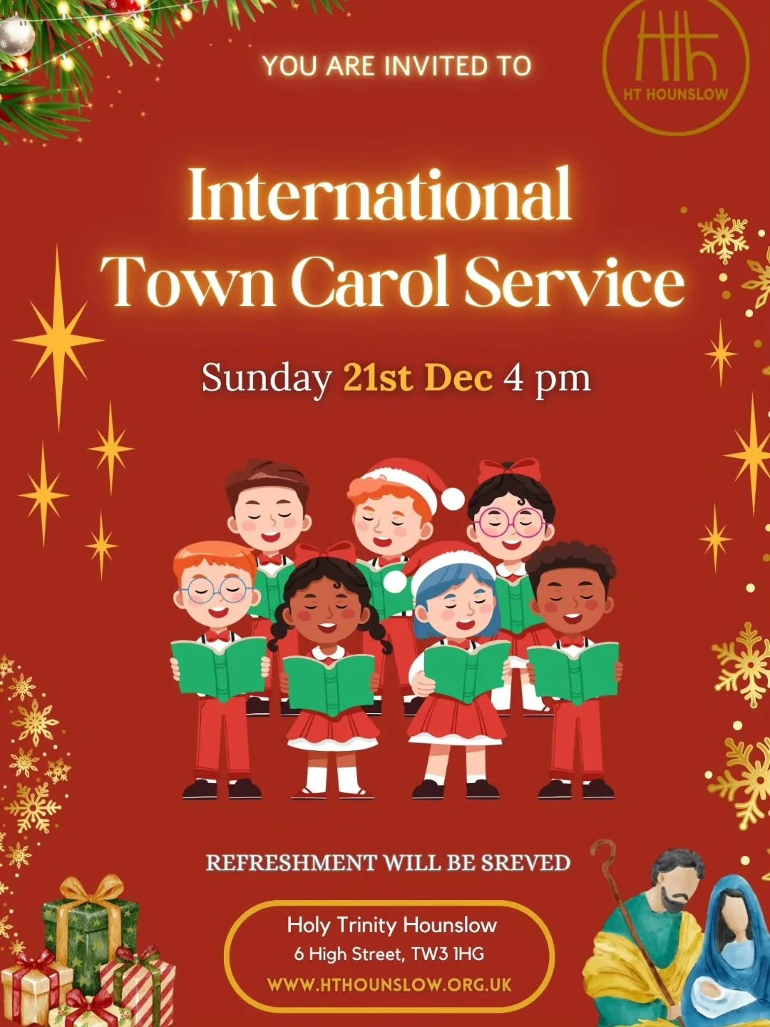 Join us for an amazing International Town carol service. A twist on the traditional lessons and carols with singing in 7 different languages, something for everyone to enjoy.