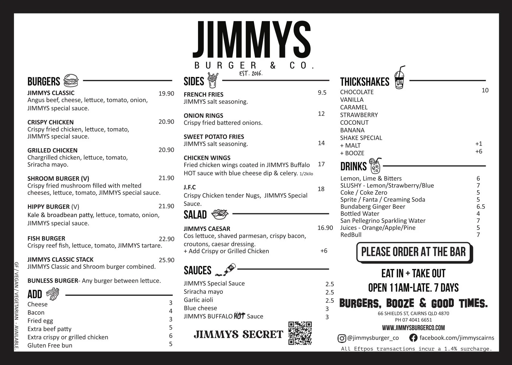MENU — JIMMYS BURGER &amp; CO.