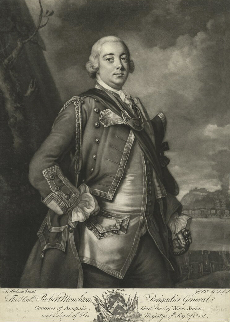   James McArdell (1728-1765)  after Thomas Hudson (1701-1779)   The Honorable Governor Robert Monckton Major General of New York and Colonel of His Majesty’s 17th Regiment&nbsp;   Mezzotint, c. 1750 The Noble Maritime Collection  Gift of Barnett Shep