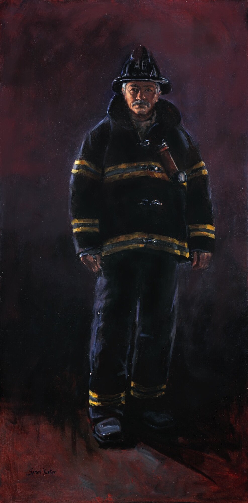 Sarah Yuster, The Firefighter, Oil on canvas, 2002, 36” x 72”