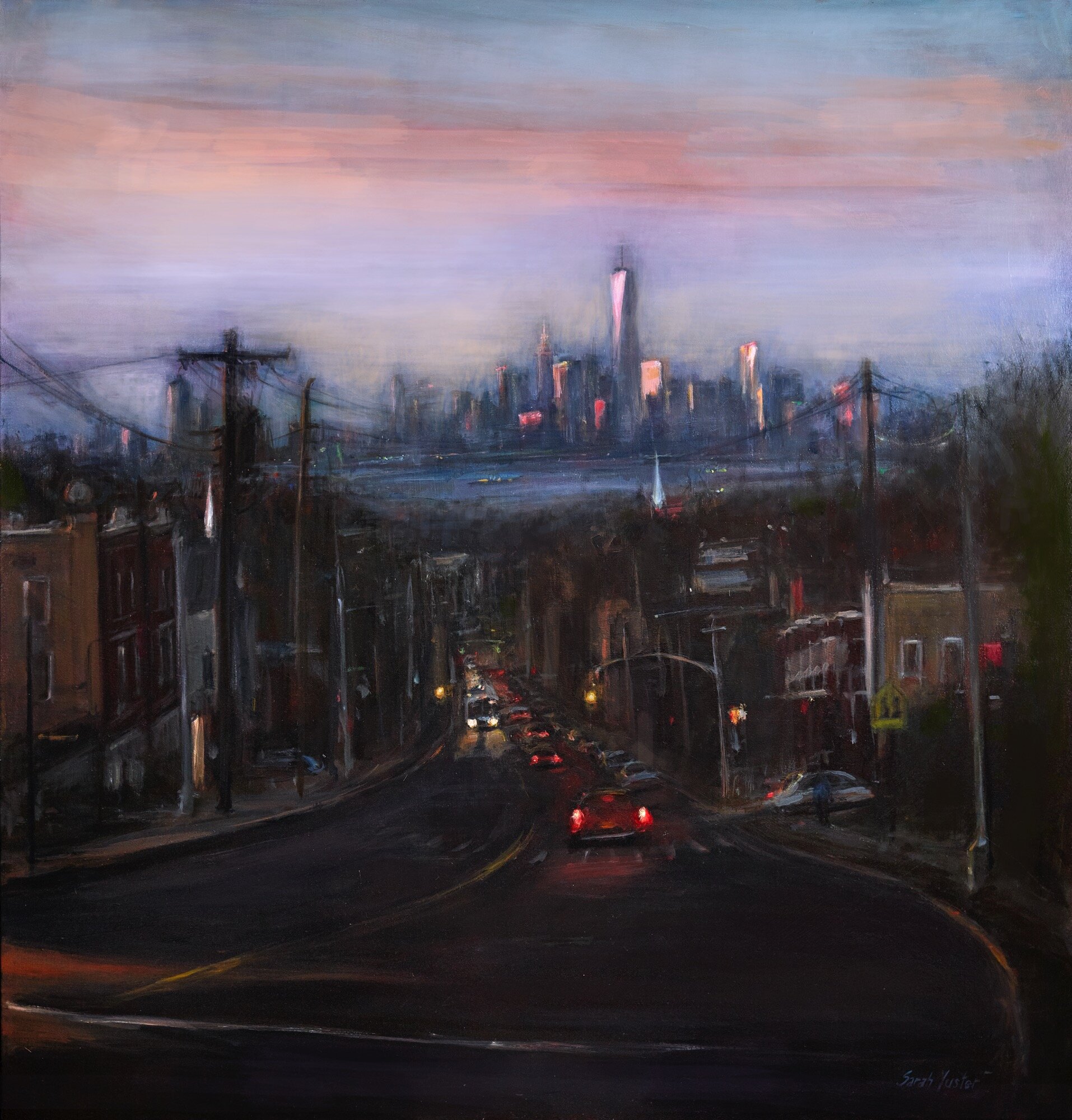 Sarah Yuster, Victory Boulevard at Dusk, Oil on canvas, 2014, 48” x 50”