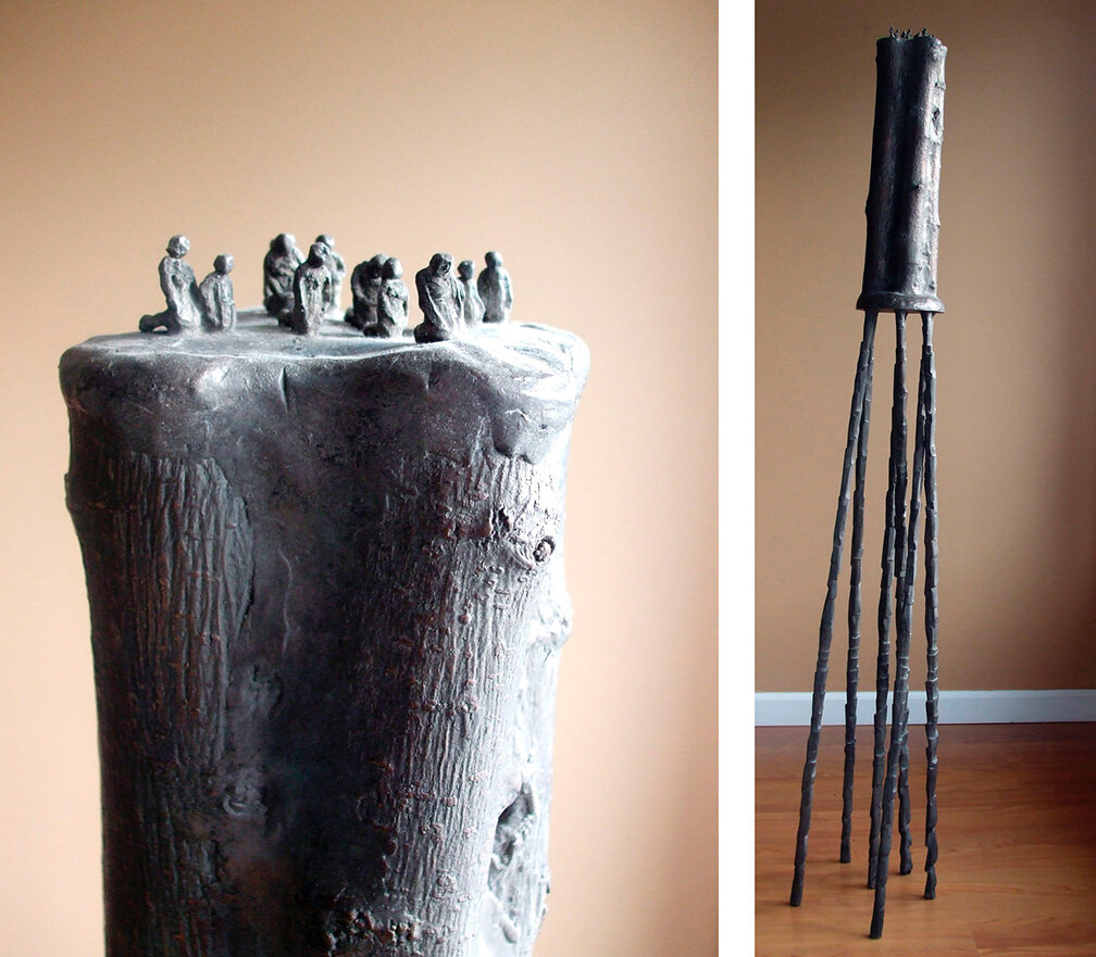 Ann Marie McDonnell, The Faithful, Bronze, wood, and black sand, 2021