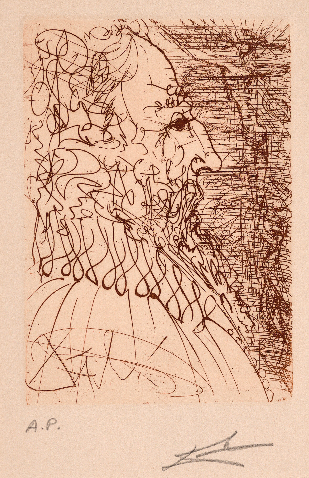  Salvador Dalí (1904-1989)   El Greco   Etching, A.P., Edition 25, 1965, 8 ¾” x 5 ¾”    Gift of Nick Dowen     