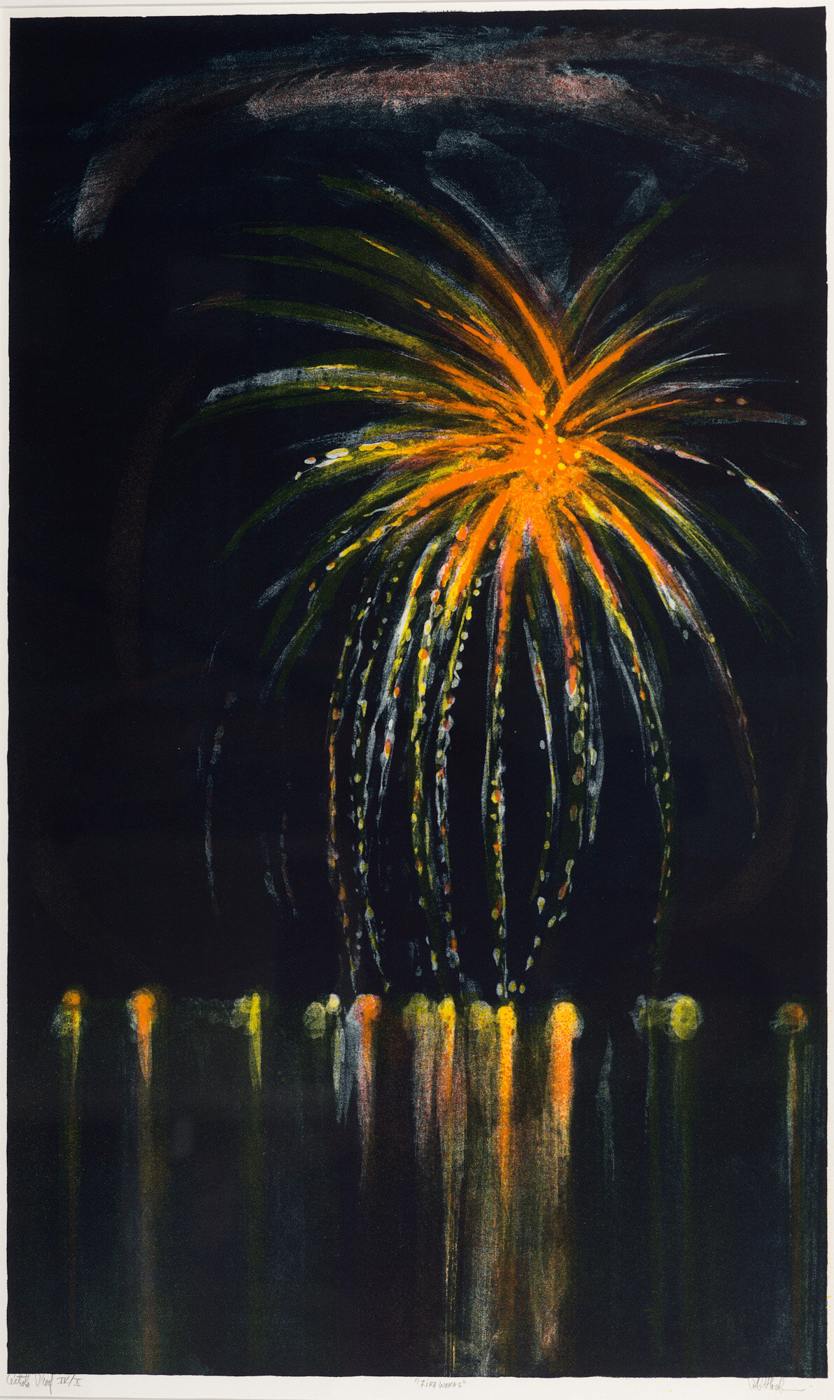  Richard Aberle Florsheim (1916-1979)   Fireworks   Lithograph, A.P., IV/V, c. 1960, 31” x 18 ¼”   Gift of Sylvan Cole (1918-2005)  