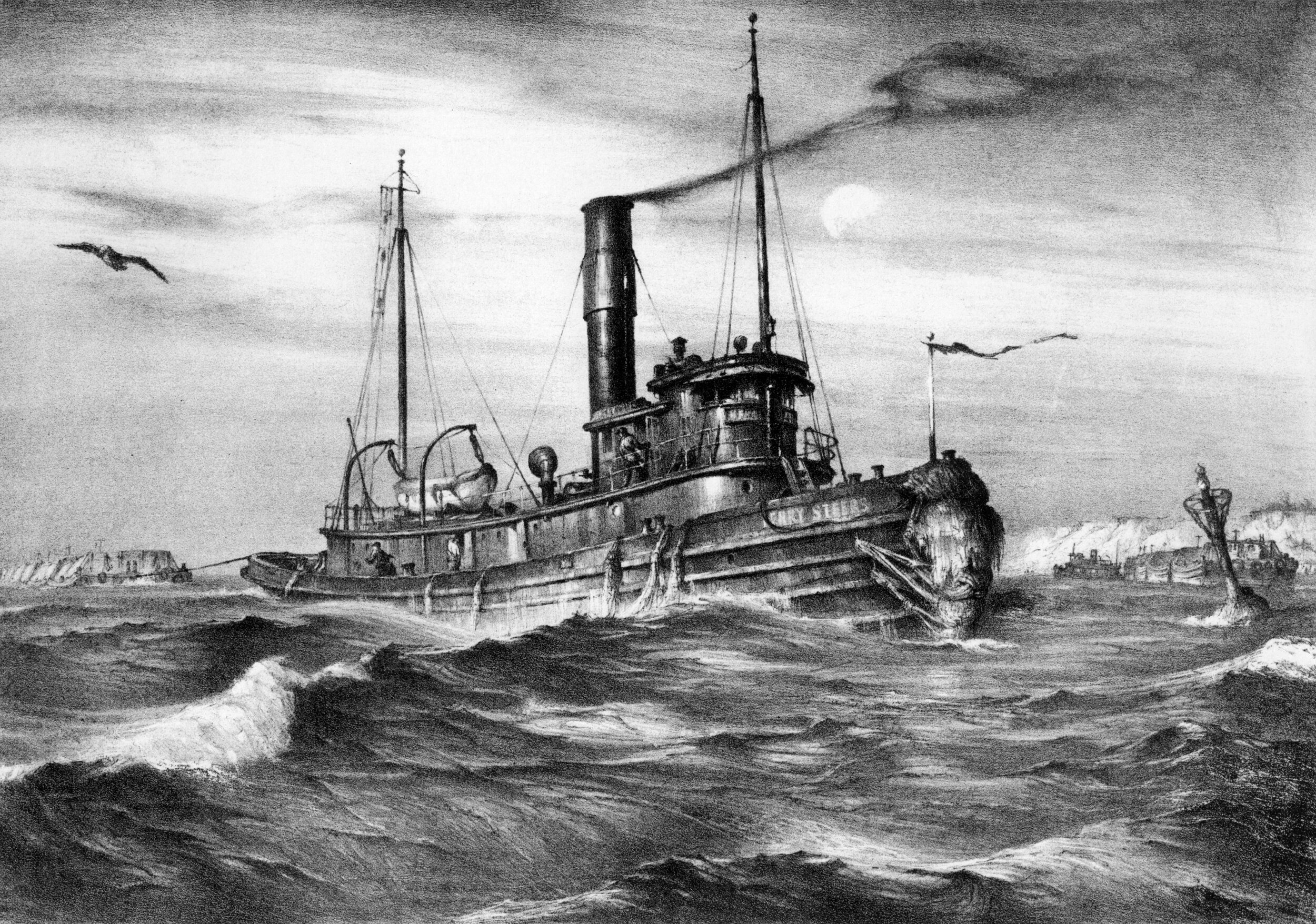 John A. Noble (1913-1983)   Sand Tow , Henry Steers  Lithograph, Edition 150, 1949, 11 ¼” x 16”   Gift of James M. Scott, in memory of Dr. Dennis J. Donovan   