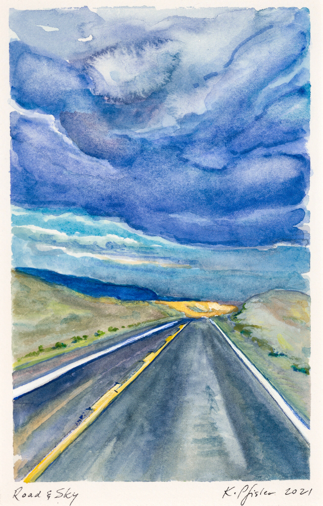  Kristi Pfister   Road &amp; Sky   Watercolor, 2021, 8 ¼” x 5 ¼”  