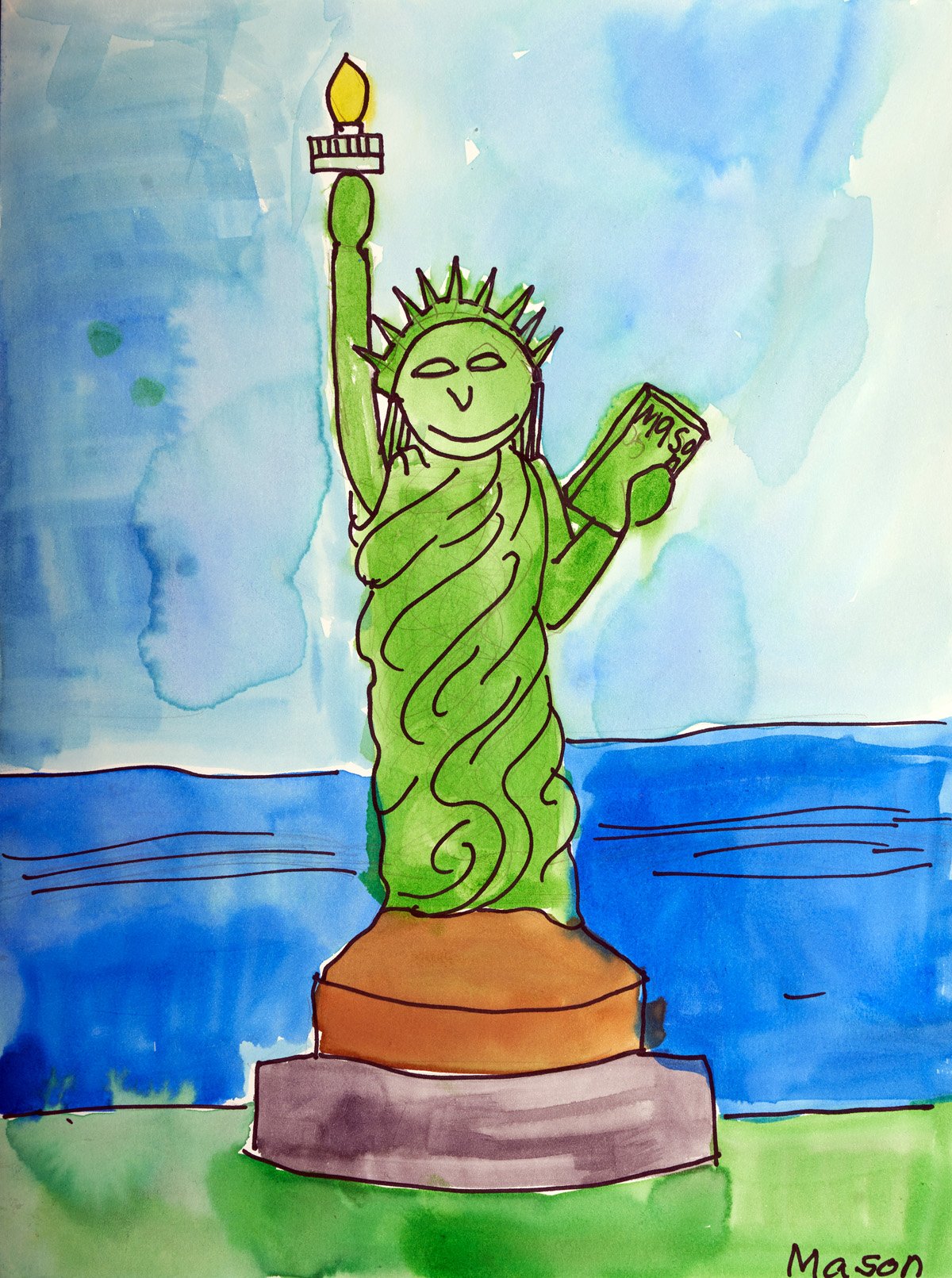 Statue of Liberty and tugboat by Mason Torino, 2nd grade, PS 373R @ Petrides