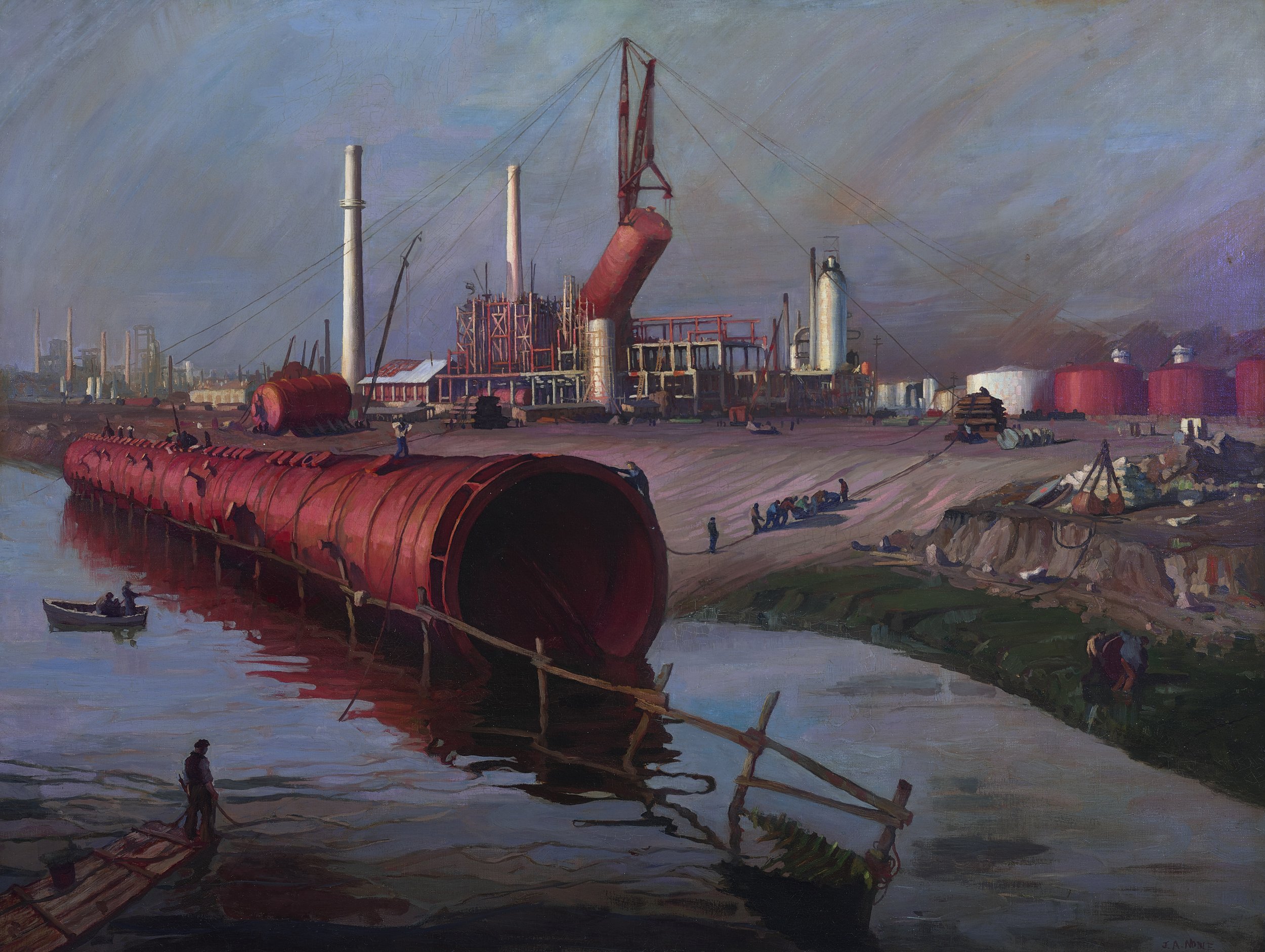 John A. Noble (1913-1983), The Building of Tidewater, Oil on canvas, c. 1937