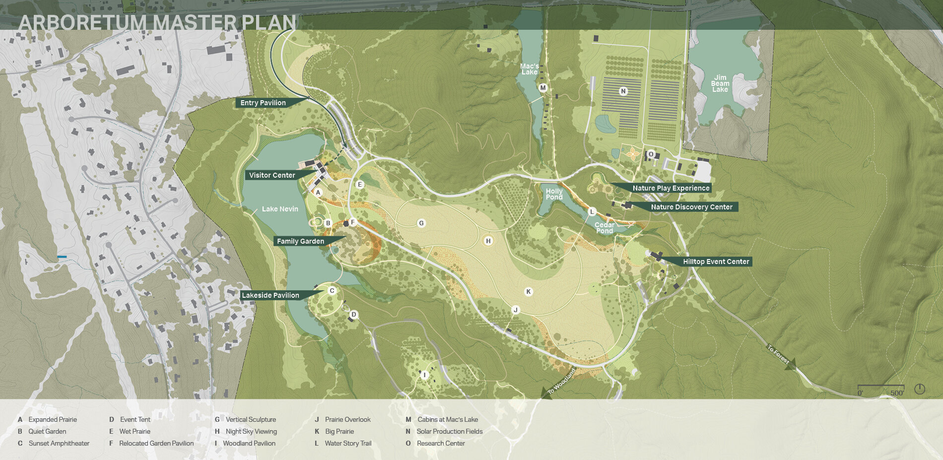 Bernheim Arboretum and Research Forest Clermont, Kentucky Re-Storying the Knobs: A Master Plan for Bernheim Arboretum & Research Forest The Bernheim Arboretum and Research Forest is a dynamic 16,000 acre resource located between the Midwest and Southern regions of the United States in the Knobs Region of Kentucky. Already an inspiring story of ecological stewardship and environmental research, the Bernheim Arboretum Master Plan gives physical form to Bernheim’s Strategic Plan. The Strategic Plan identified four ‘Big Ideas’ that challenge the Arboretum to advance and honor the legacy of Isaac W. Bernheim and his original vision that is as relevant and forward-thinking today as it was in 1929. The Master Plan creates a dynamic, immersive, and inspiring guest experience through significant, yet sensitive, interventions. These interventions will be the wellspring driving support, advancing the Arboretum’s mission, and ensuring future success. Awards: 2019 National ASLA Honor Award in Analysis & Planning 2019 Texas ASLA Honor Award in Analysis & Planning Publications: 2019 | Landscape Architecture Magazine Client: Bernheim Arboretum and Research Forest Project Partner: Lake|Flato Architects