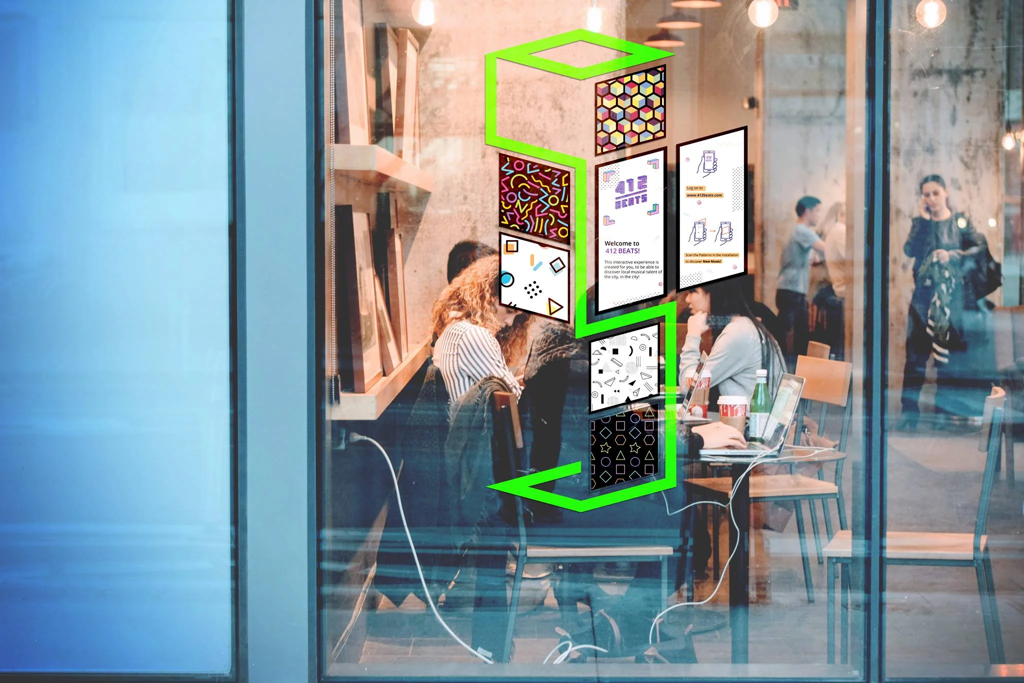 Example installation in a public setting. Each image is linked to a unique audio track.