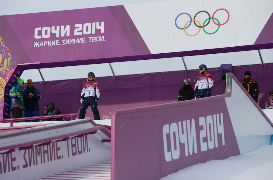 Top of the Olympic Start with Jenny Jones. Photo – JDP Images