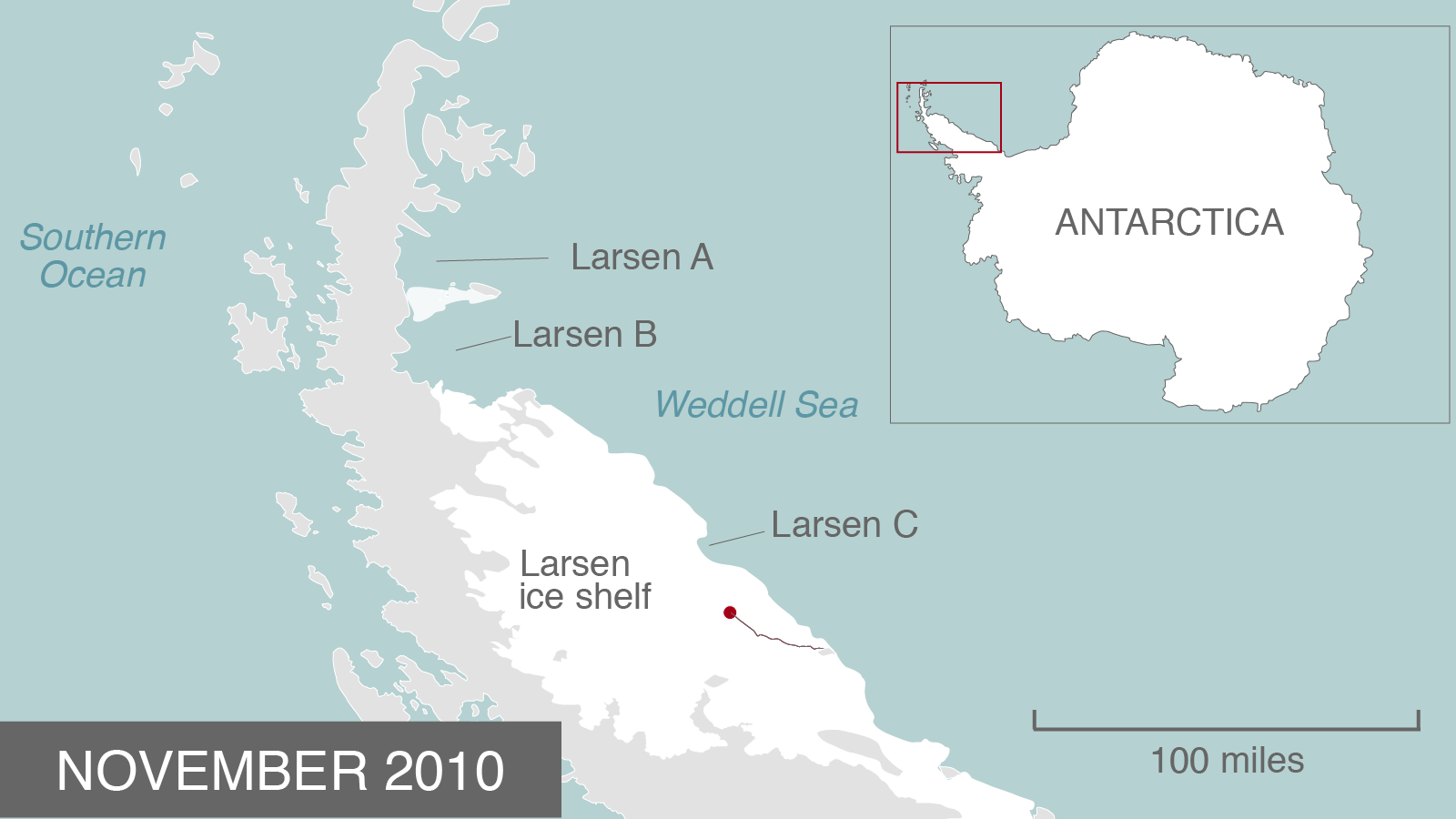 Watch the rift grow across the Larsen C. By January 2017, it was more than 90 miles long. (Source: Project MIDAS)