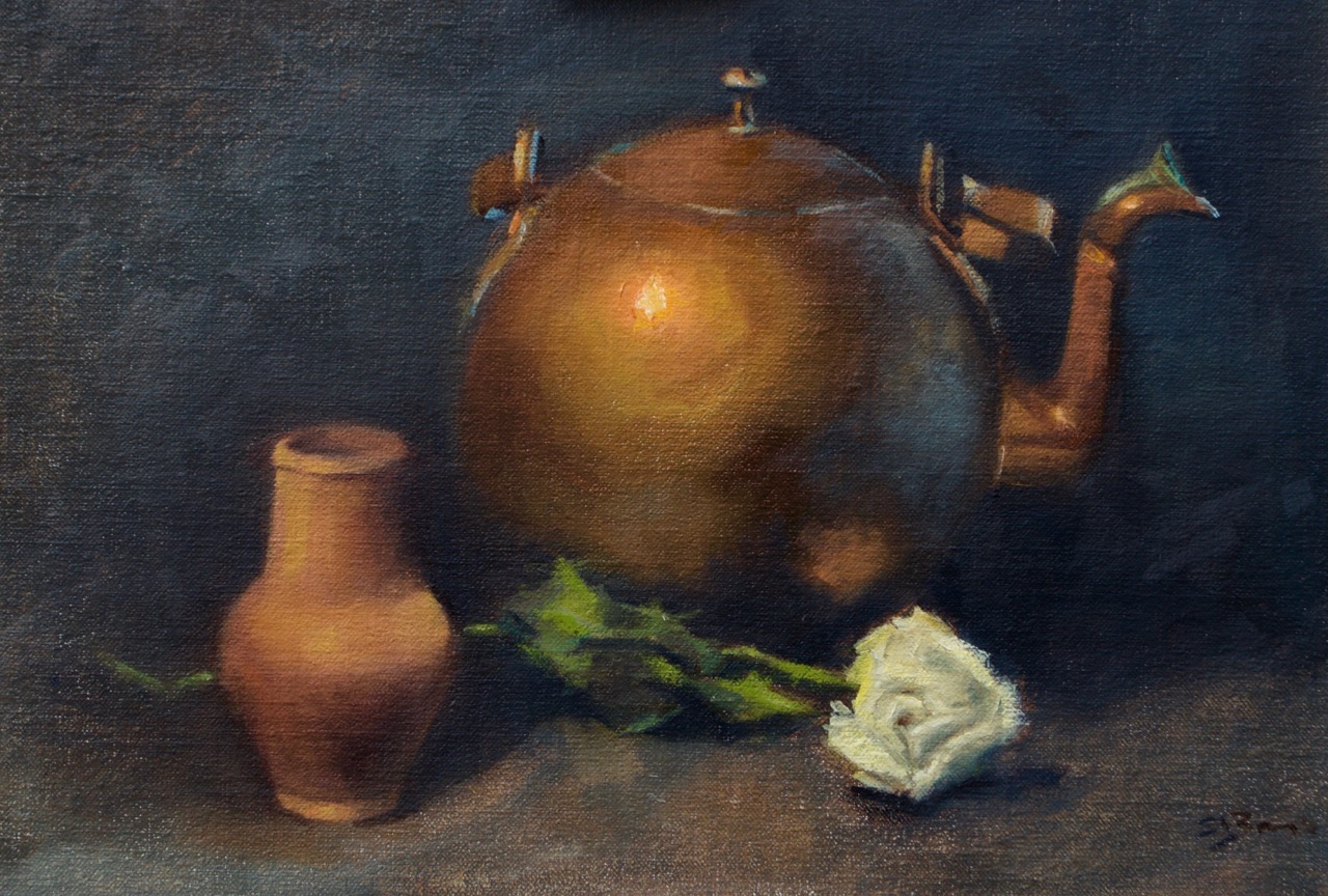 Still Life with Copper Kettle Oil on Linen Board