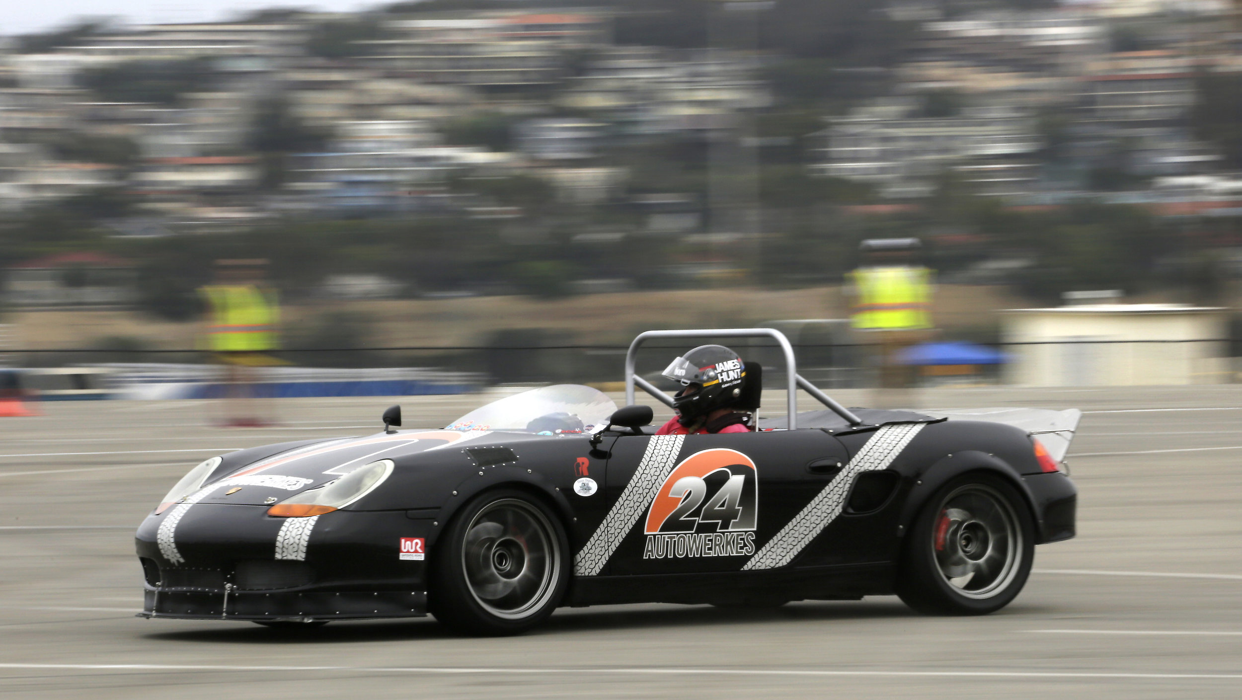  Kurt Ressler drives his 2002 Porsche Boxter during the autocross track day in San Pedro. 