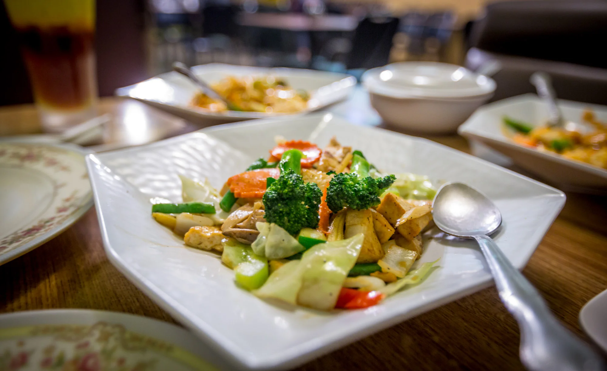Mixed vegetables with tofu - ask for no oyster sauce or egg .