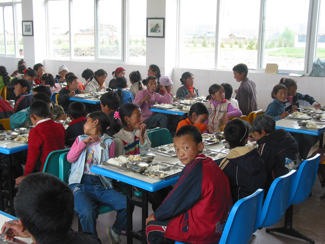 Inside cafeteria at lunch time