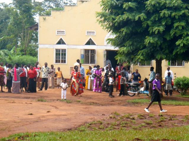 Villagers outside of church