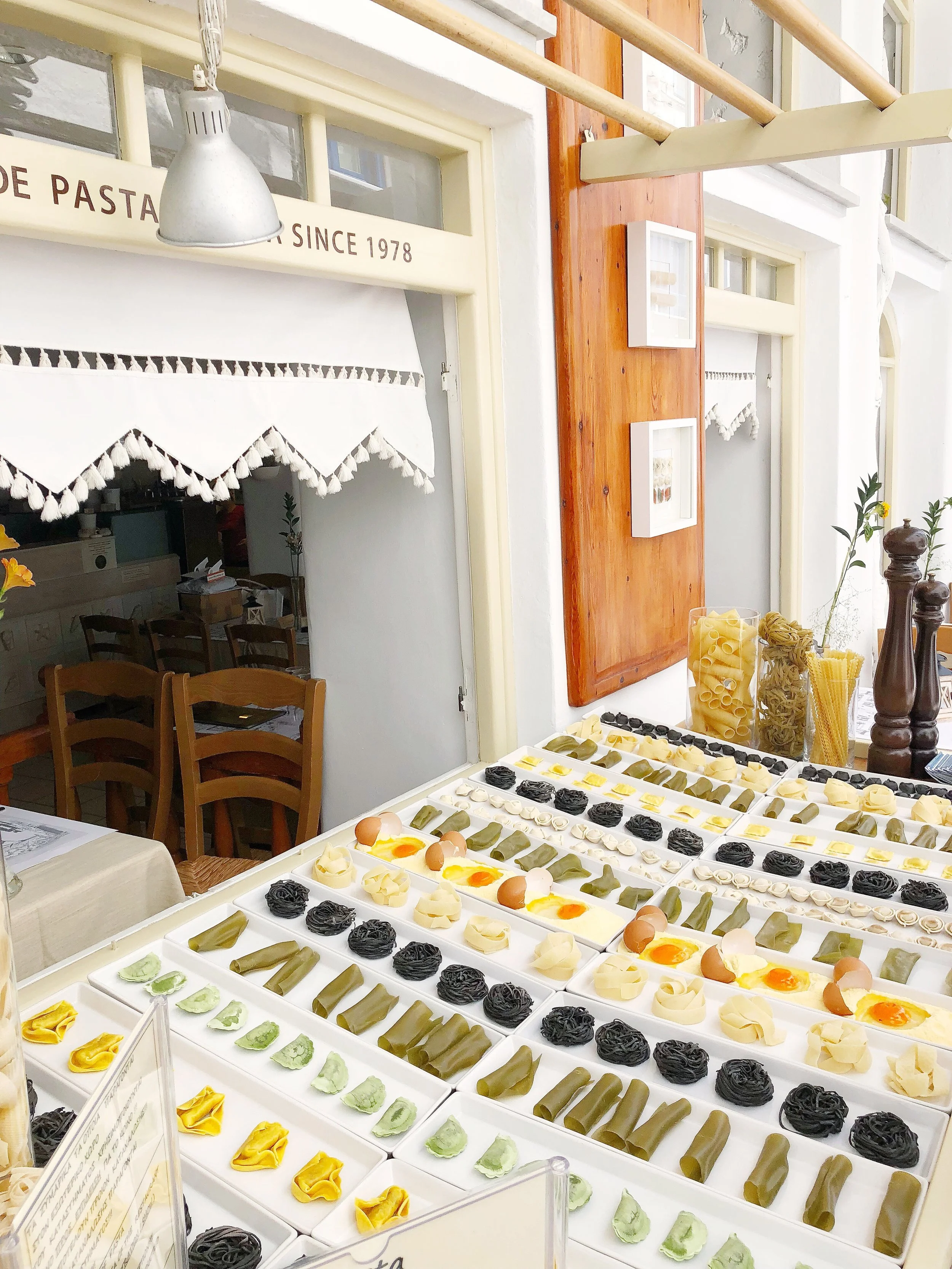 Fresh pasta display / there truly is a wide variety of food on the island!