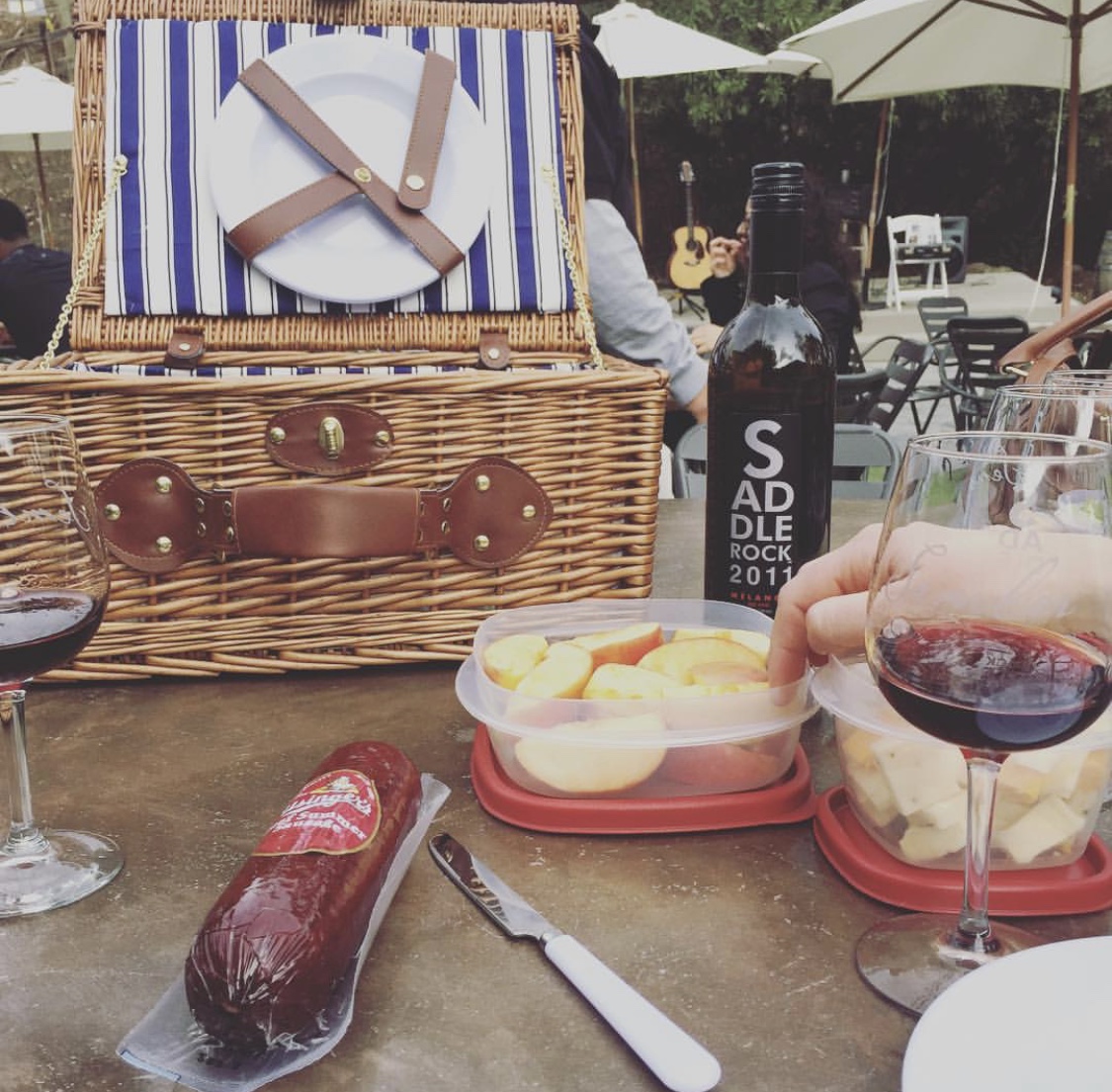 Our picnic lunch and Saddlerock Wine - yum!