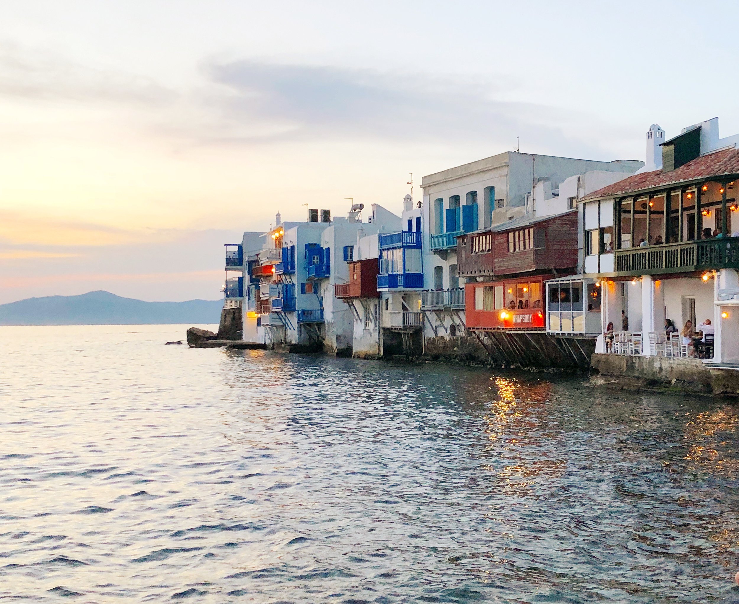 View from a restaurant in Little Venice in Mykonos. Catching the sunset here is a MUST!