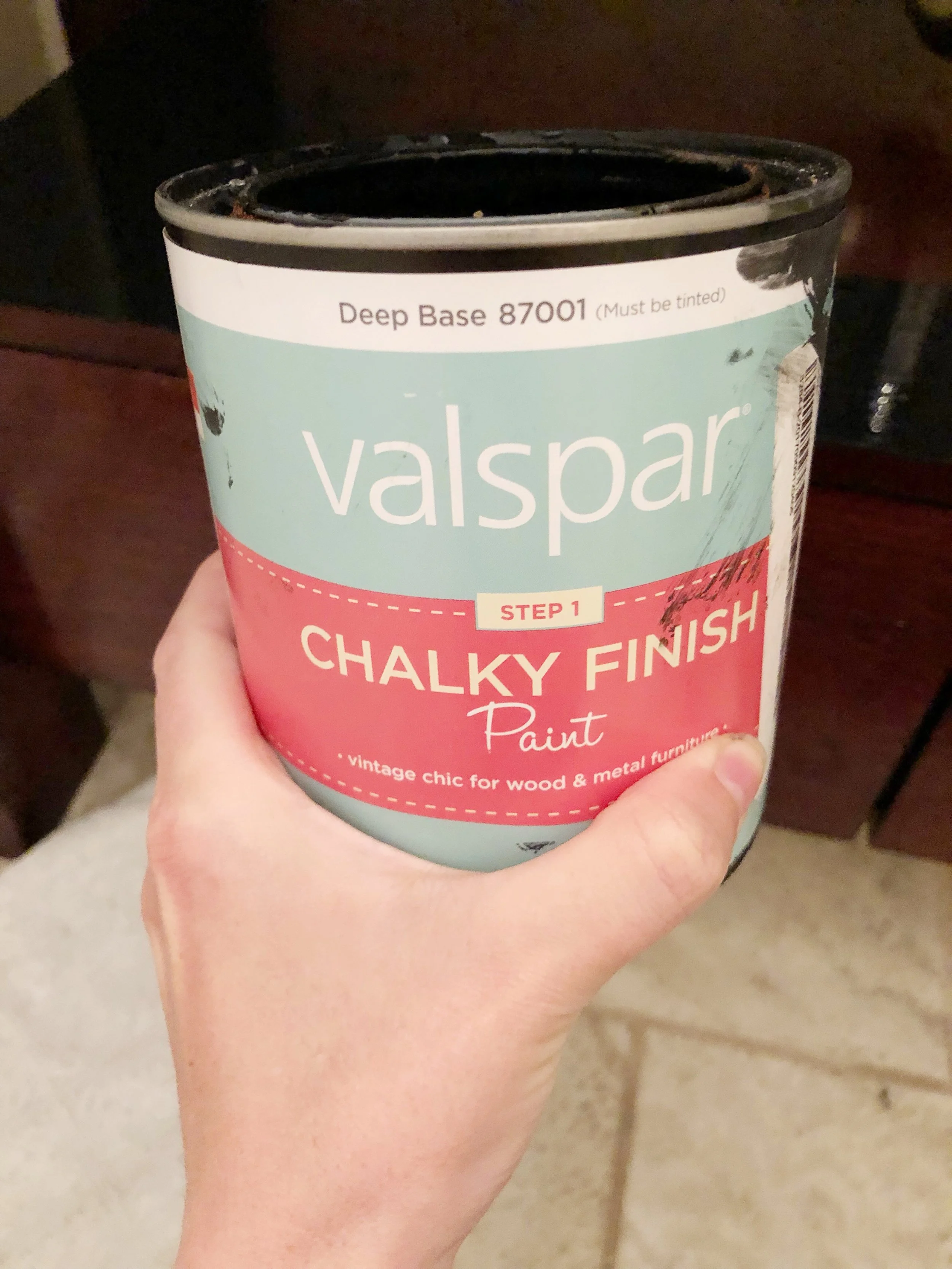 Valspar Chalky Finish Deep Base paint we used, in black.