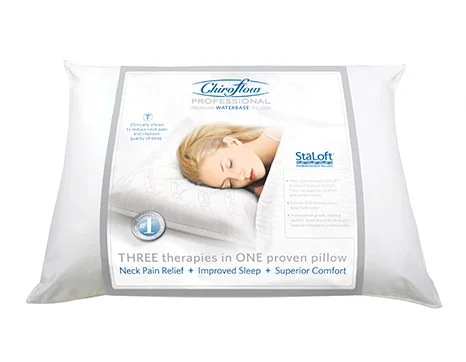 Chiroflow© Waterbase Fiberfill Pillow comes highly recommended by Dr. Roddy. It provides support for your head and neck through its fully adjustable, water layer at the base. A secure access port easily allows you to both fill and remove the exact amount of water needed for the perfect support and comfort. Also sold under the Mediflow brand name. These can be purchased online at Amazon.com.