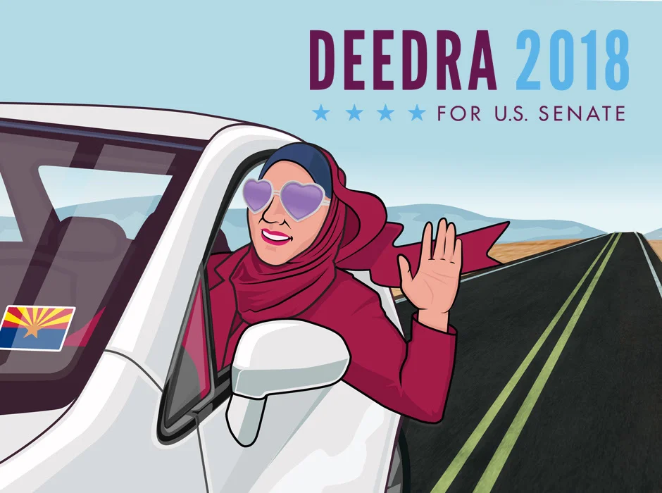 “Deedra is Everywhere” This promotional image for the 2018 Deedra Abboud Senate campaign was intended to differentiate Deedra from her opponent by showing that Deedra was constantly on the move - traveling the state and meeting constituents all over…