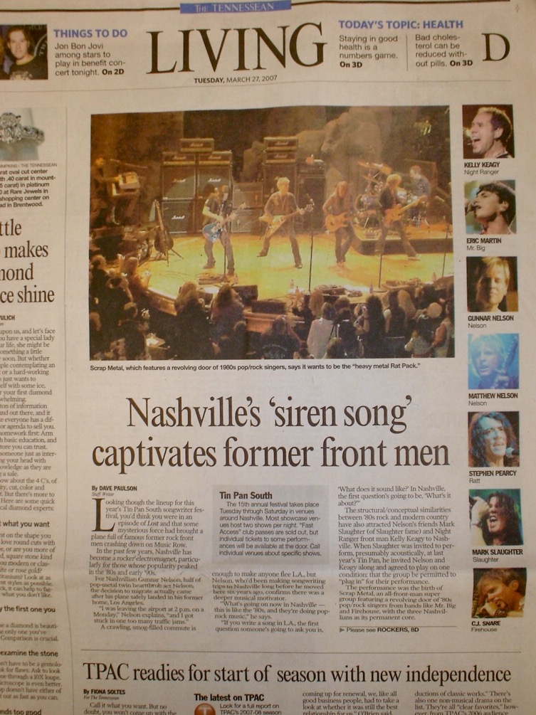 NSAI Tin Pan South 2007 full page coverage for SCRAP METAL in Tennessean.