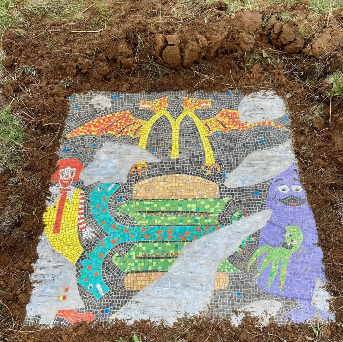 Mosaic Segment of Rhoman Thermopolium Floor Advertising the Double Dragon Sandwich