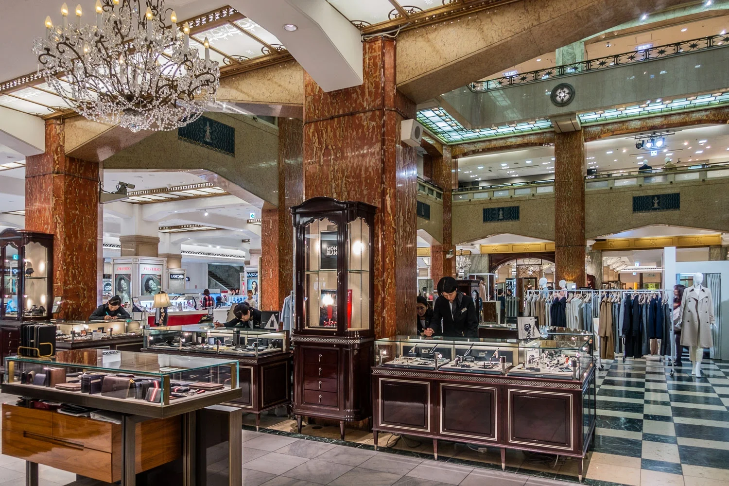 large elegant dept. stores abound