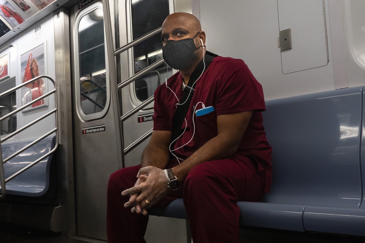 Hospital Worker, subway