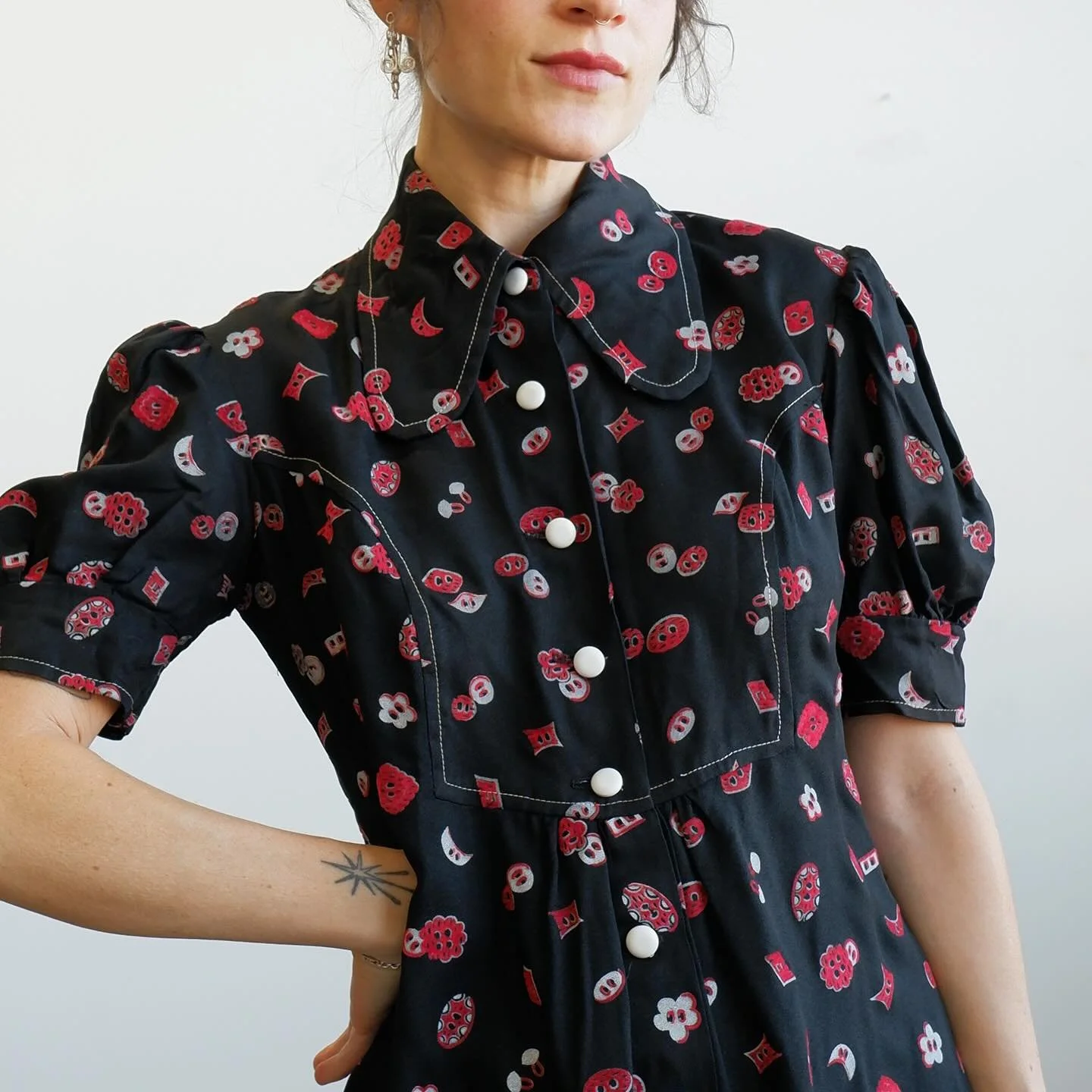 Flocked velvet button print mini dress &bull; find it on Etsy