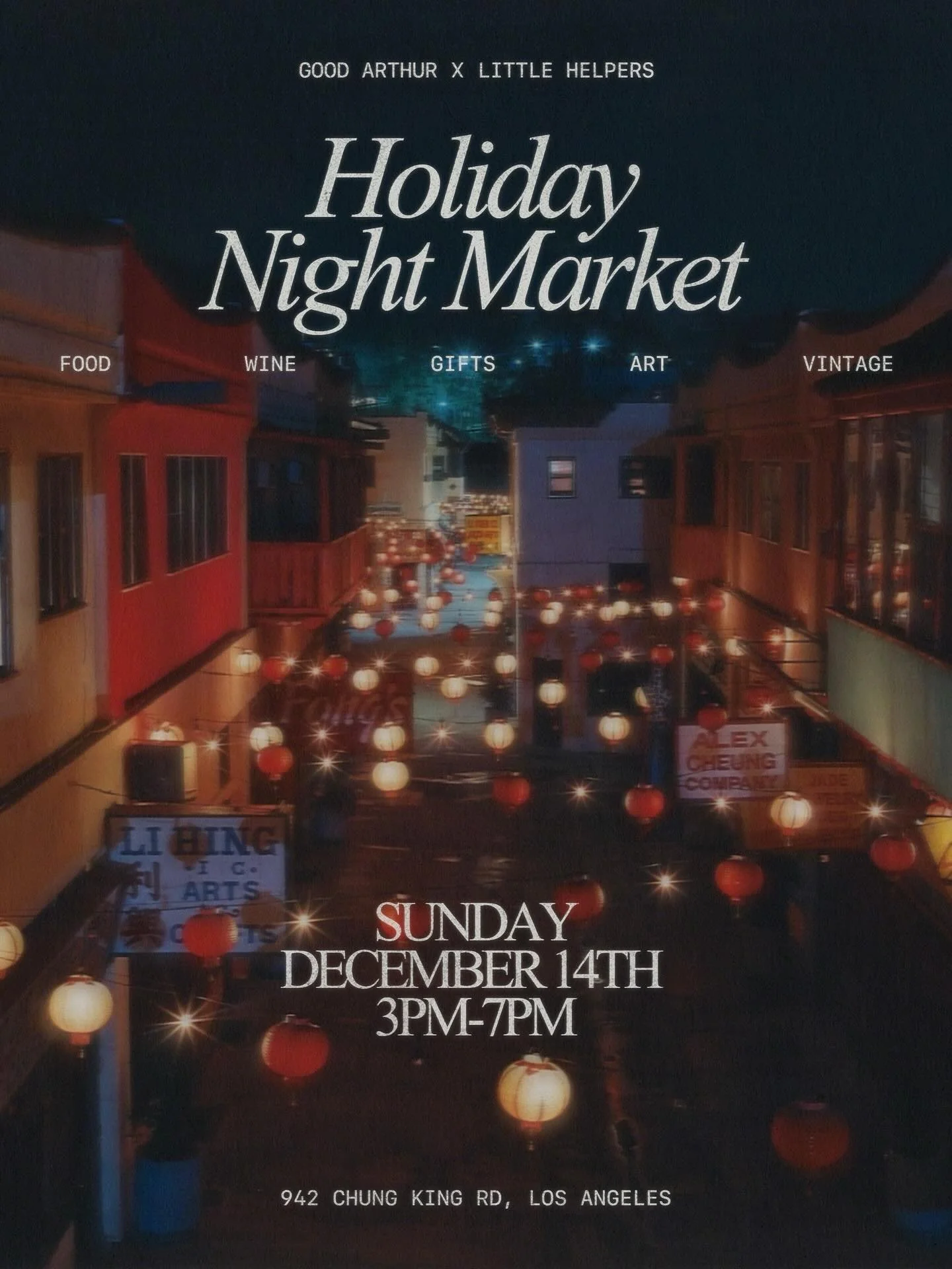LOS ANGELES &bull; SUNDAY &bull; come find me with my sister @rosecutclothing and lots of great vendors set up at the @goodarthur_ x @wearelittlehelpers night market in Chinatown ! 3-7 , espresso martinis are on the menu 🤝