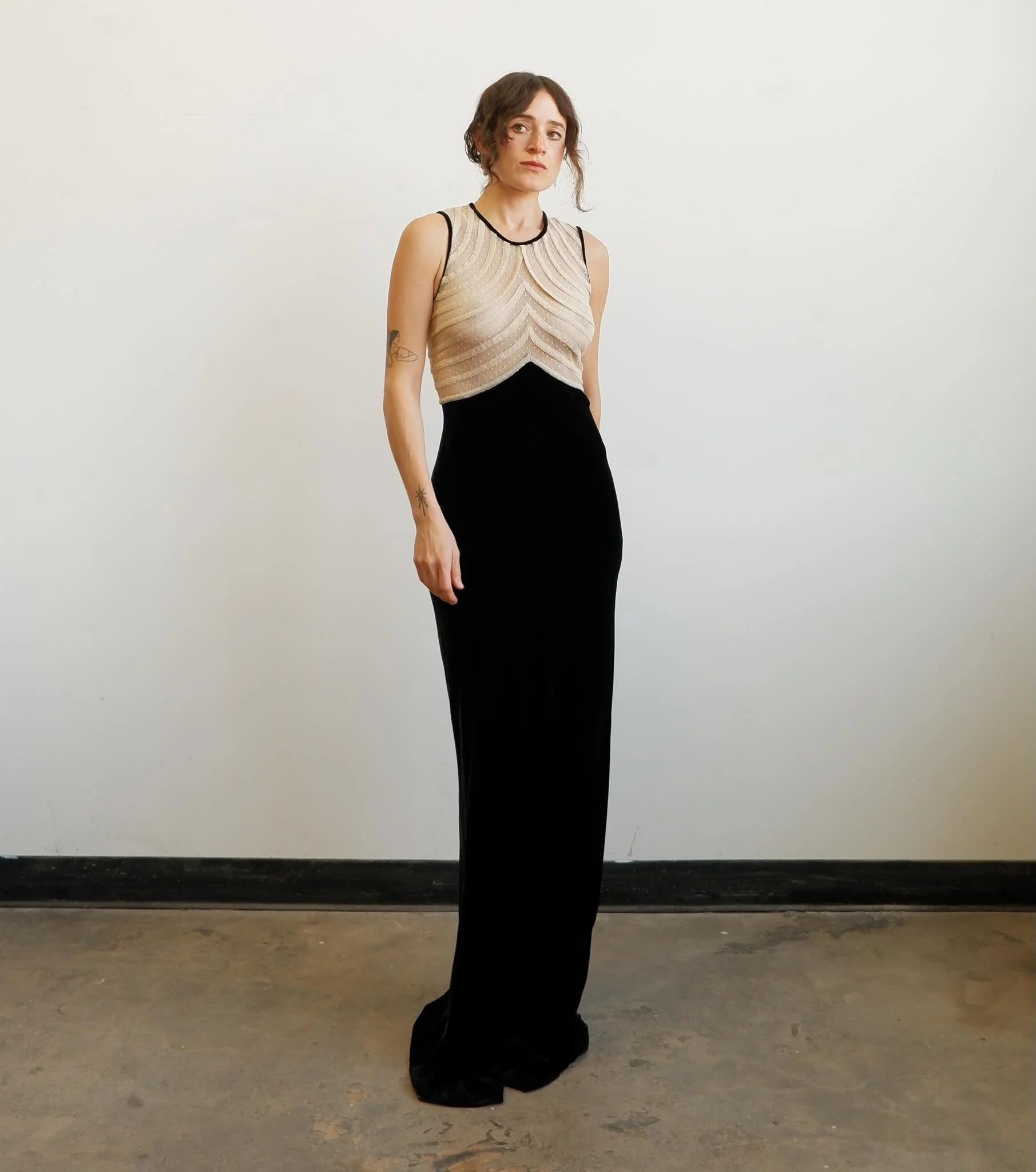 Ivory lace bodice and a bias cut inky black velvet dress. Newly listed, along with more great finds.