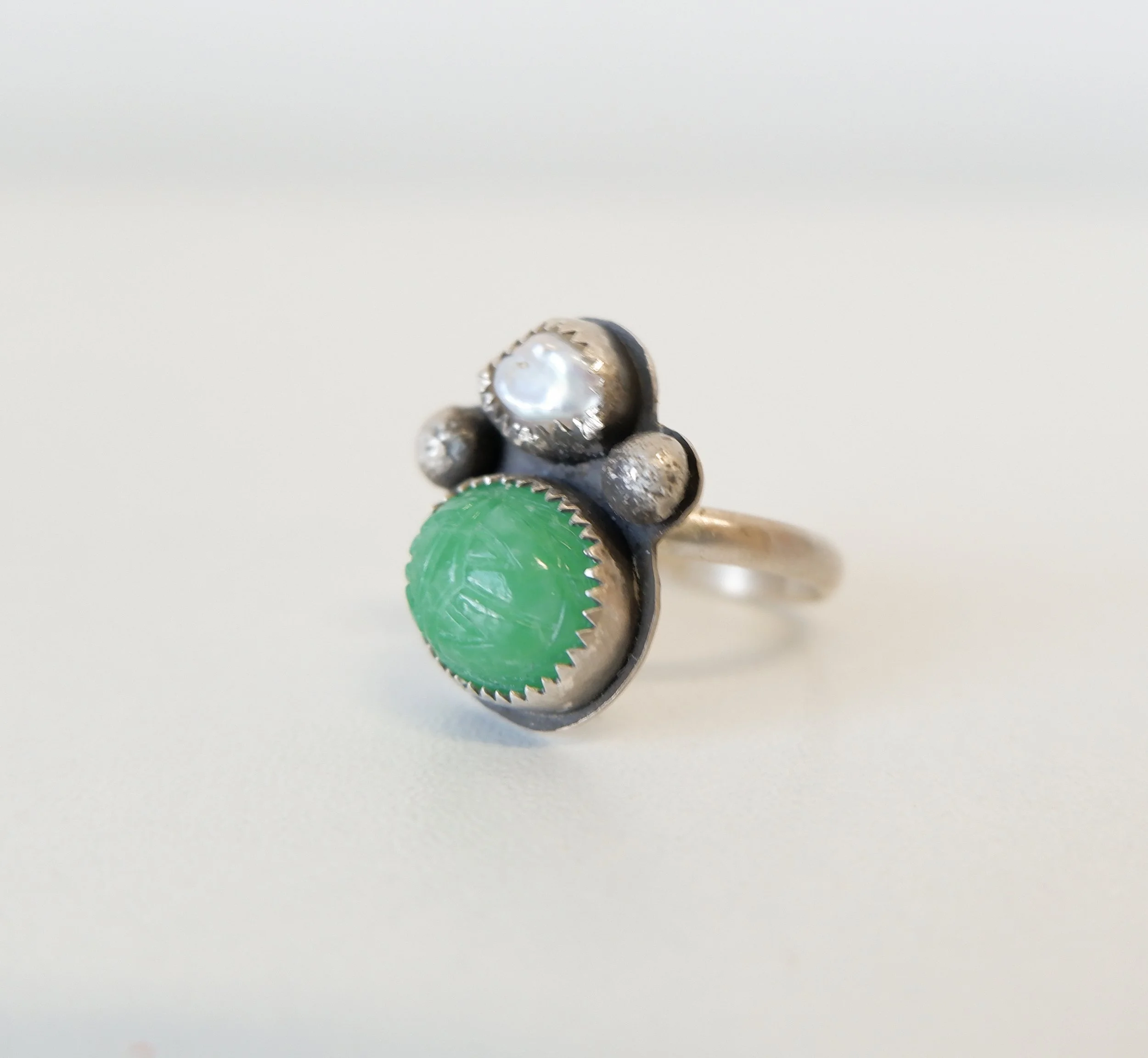 Scarab + Pearl Ring