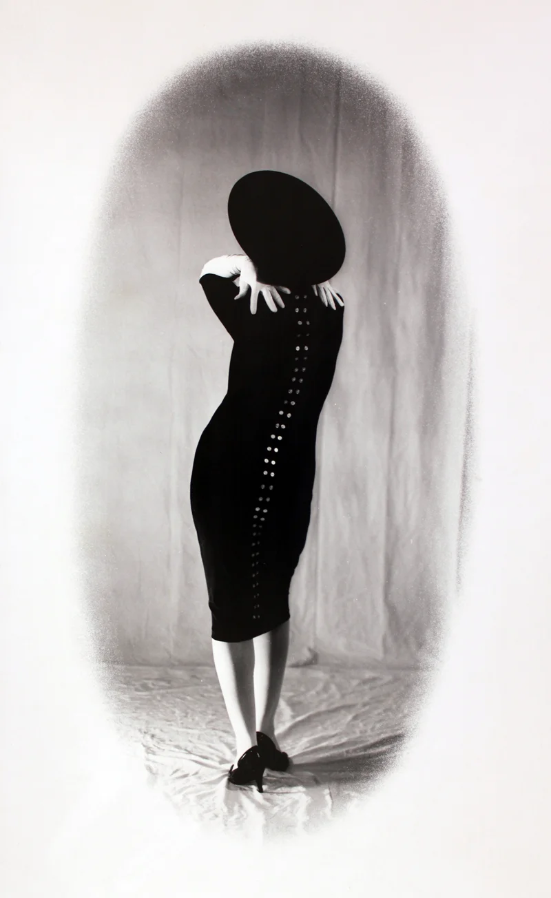 Laurie with Button Dress and Hat4x5 silver print.  © Jud Burgess 1988