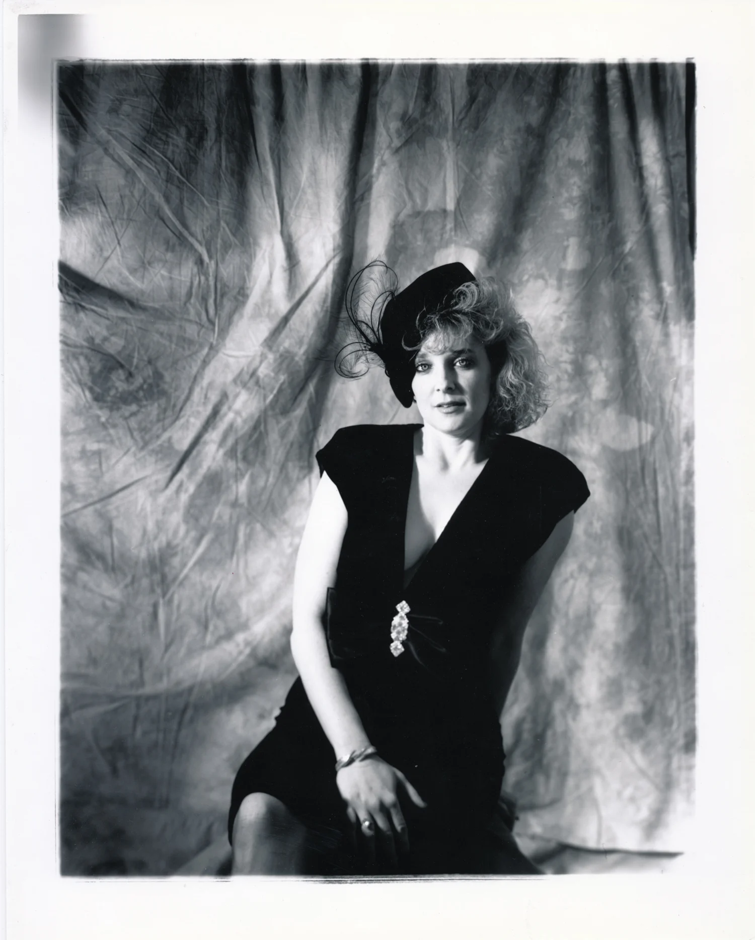 Cindy with Feather Hat 4x5 silver print. © Jud Burgess 1990