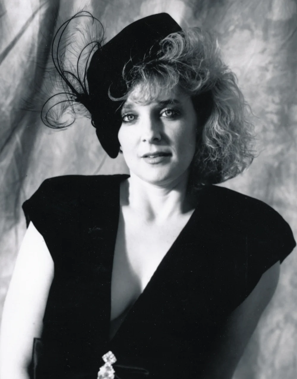 Cindy with Feather Hat  (detail)4x5 silver print.  © Jud Burgess  1990